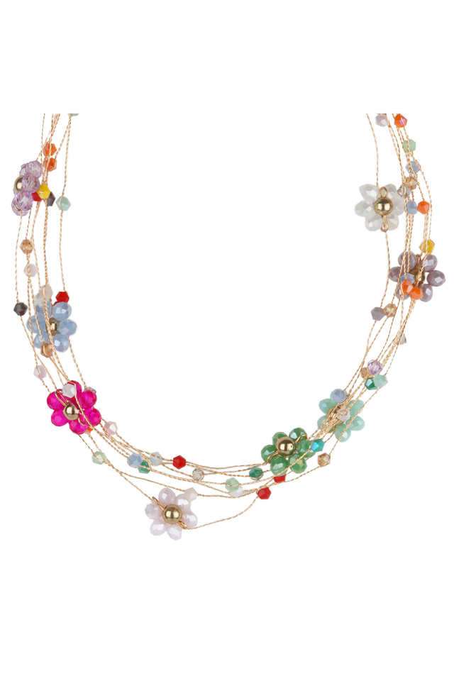 Multi-Layer-Chain-With-Multi-Colured-Cyrstal-Beads-And-Flower-Detailing