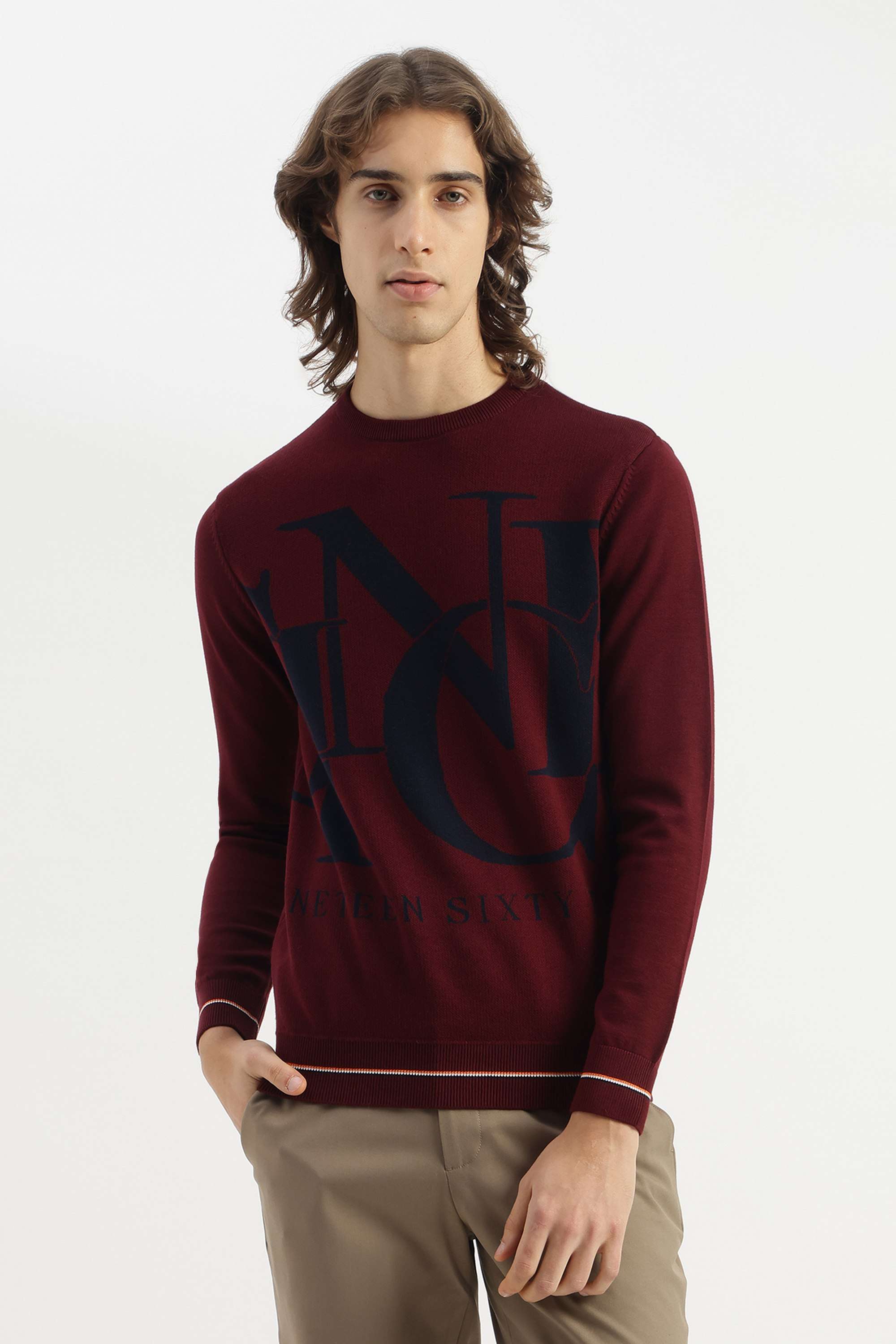 Solid-Cotton-Round-Neck-Men-s-Pullover