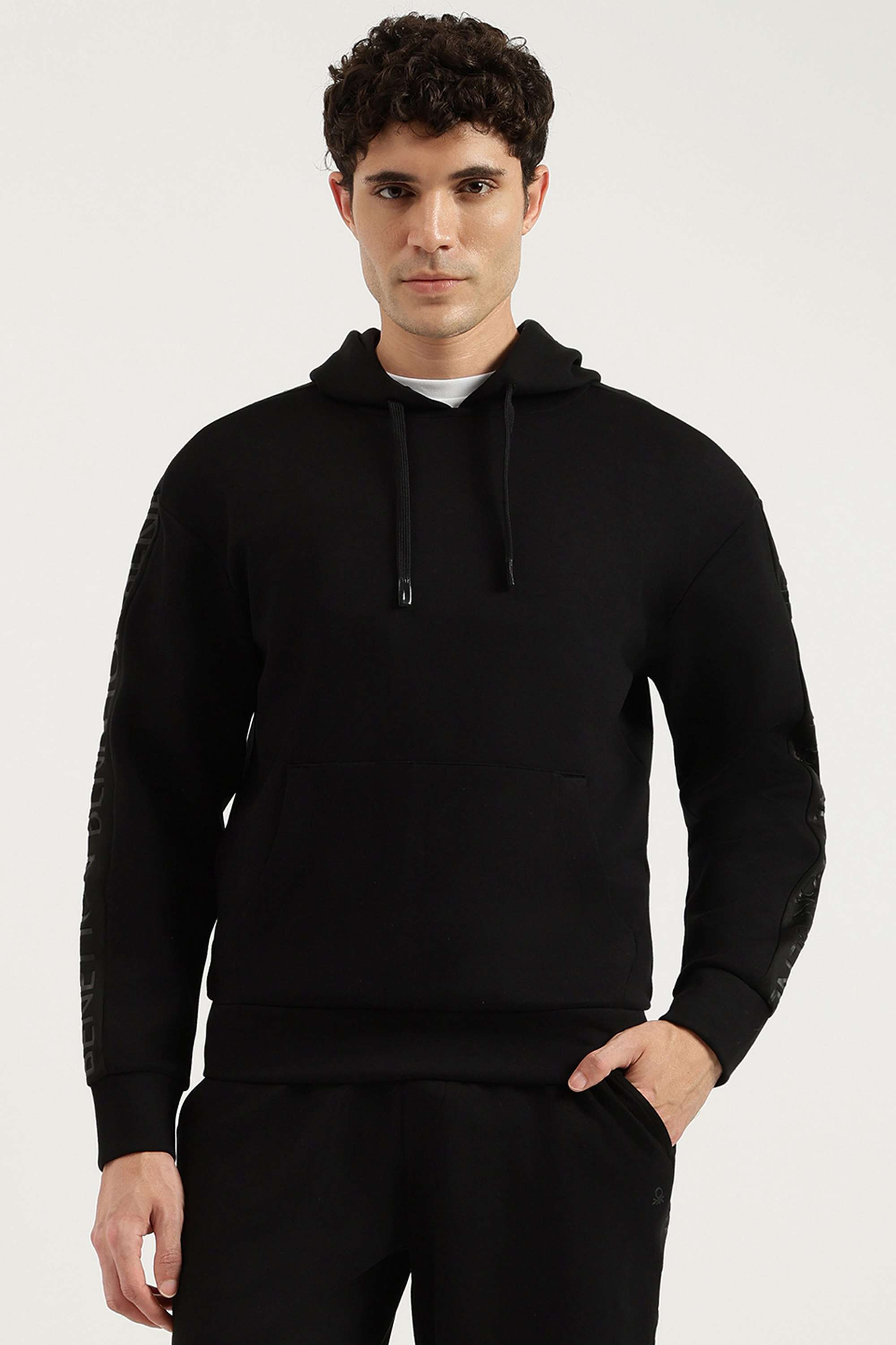 Solid-Polyester-Blend-Hooded-Men-s-Sweatshirt