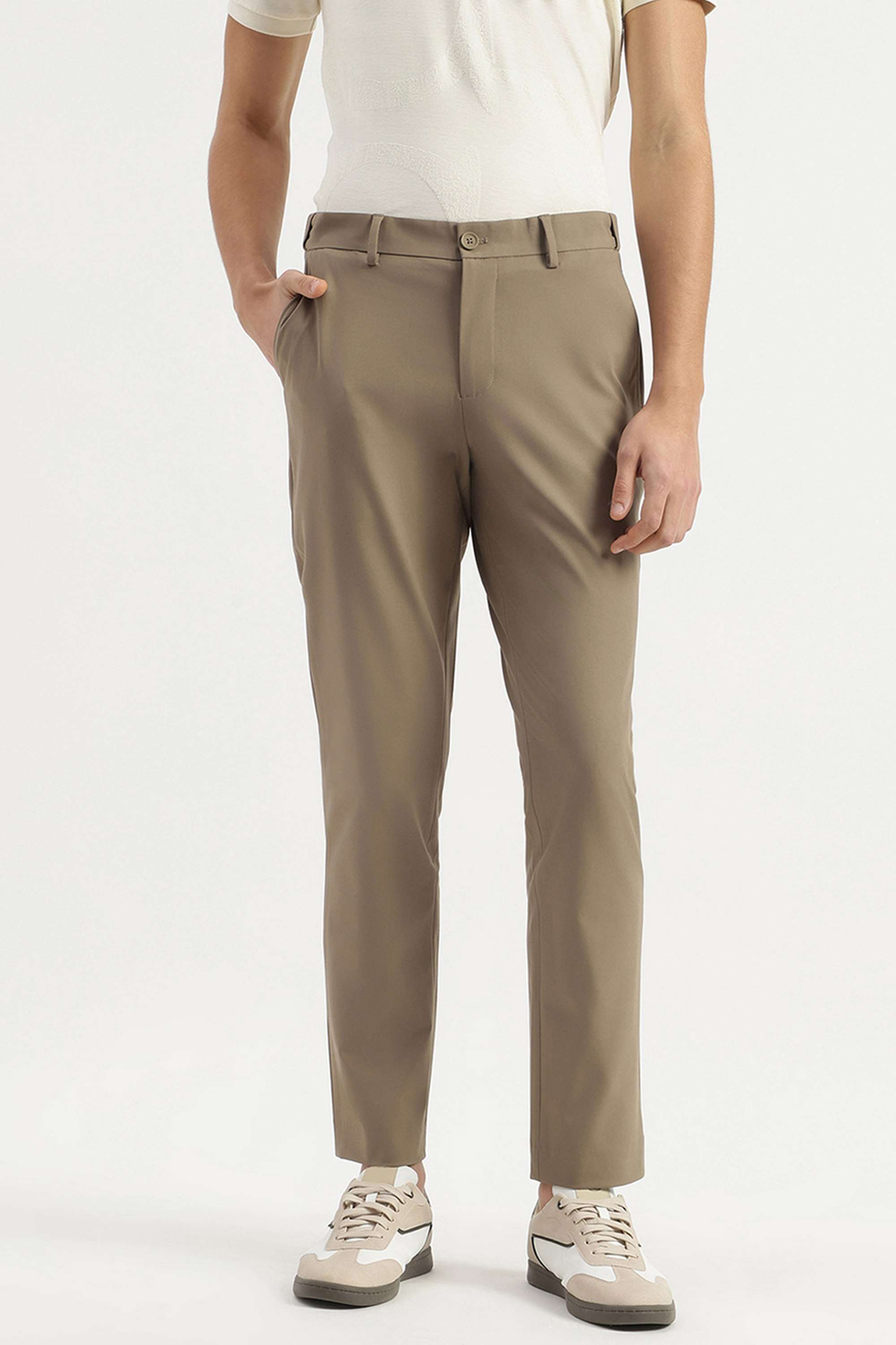 Solid-Polyester-Blend-Relaxed-Fit-Men-s-Casual-Trousers