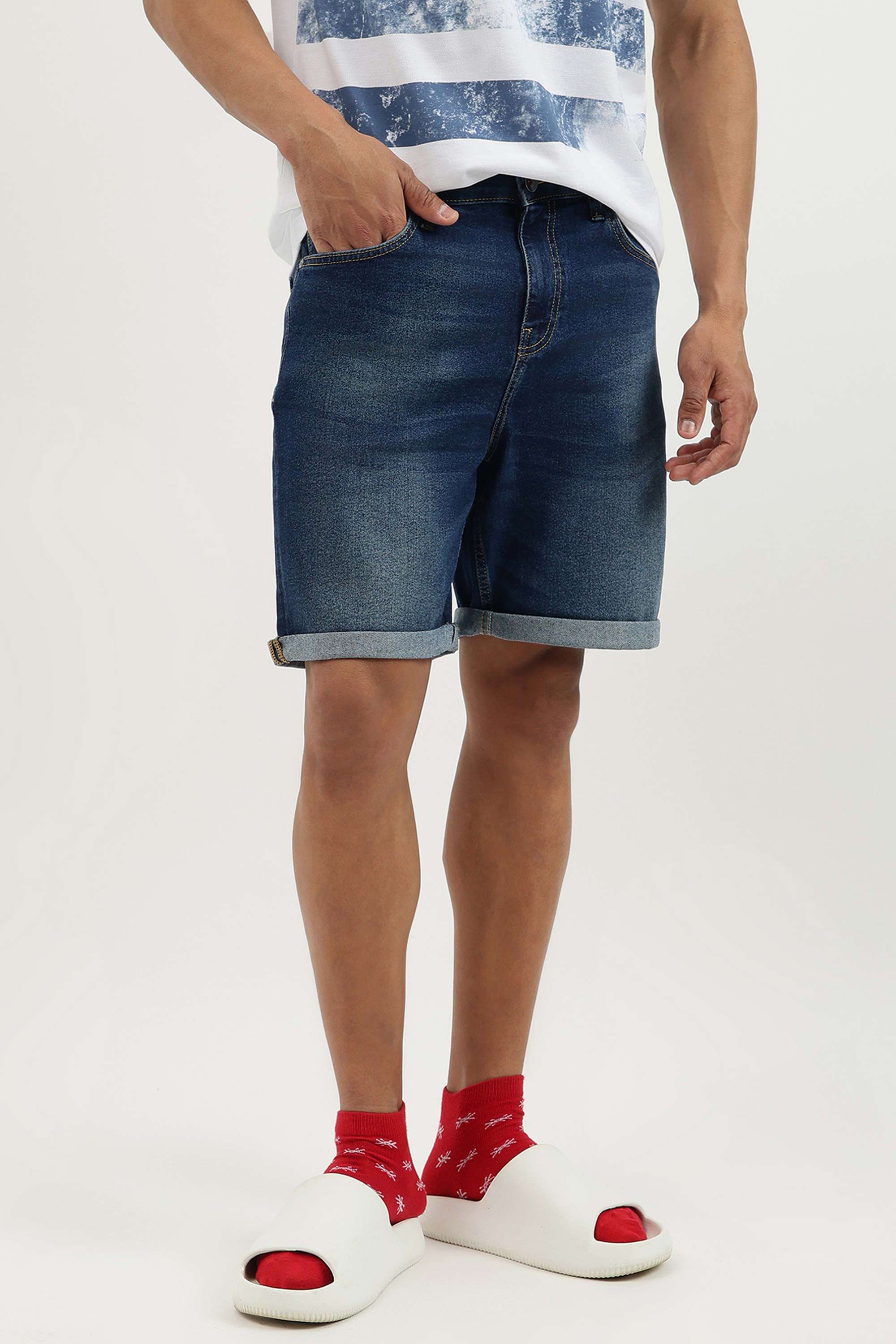 Solid-Relaxed-Fit-Cotton-Men-s-Casual-Wear-Shorts
