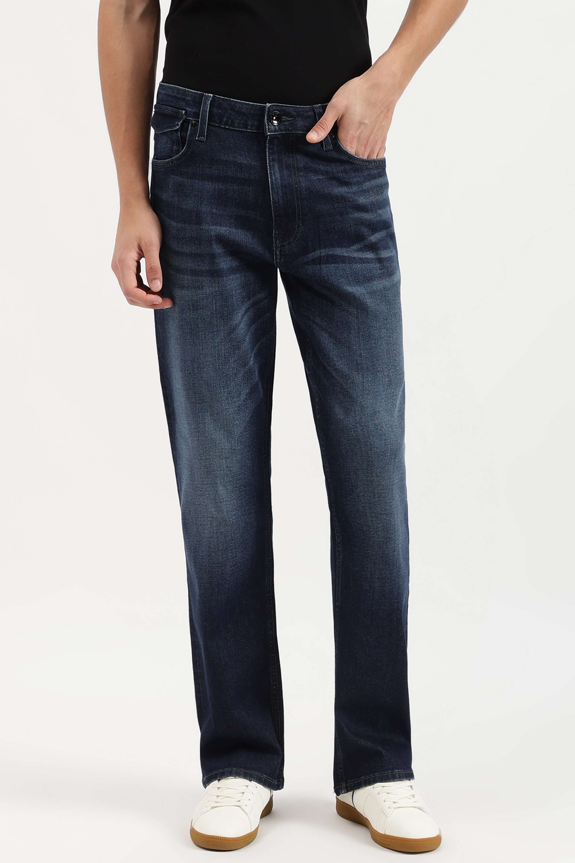 Solid-Polyester-Blend-Bootcut-Fit-Men-s-Jeans