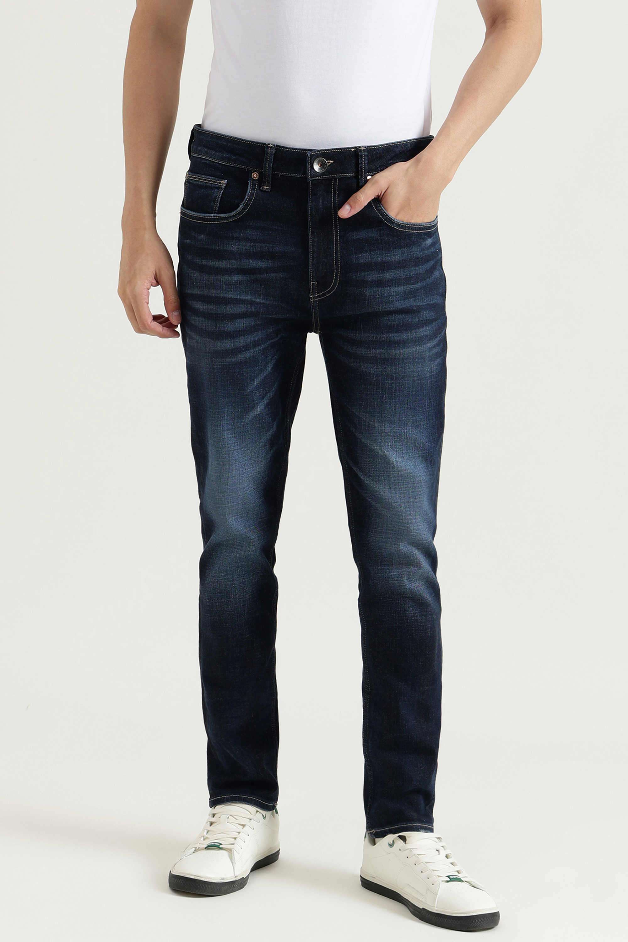 Solid-Polyester-Blend-Regular-Fit-Men-s-Jeans