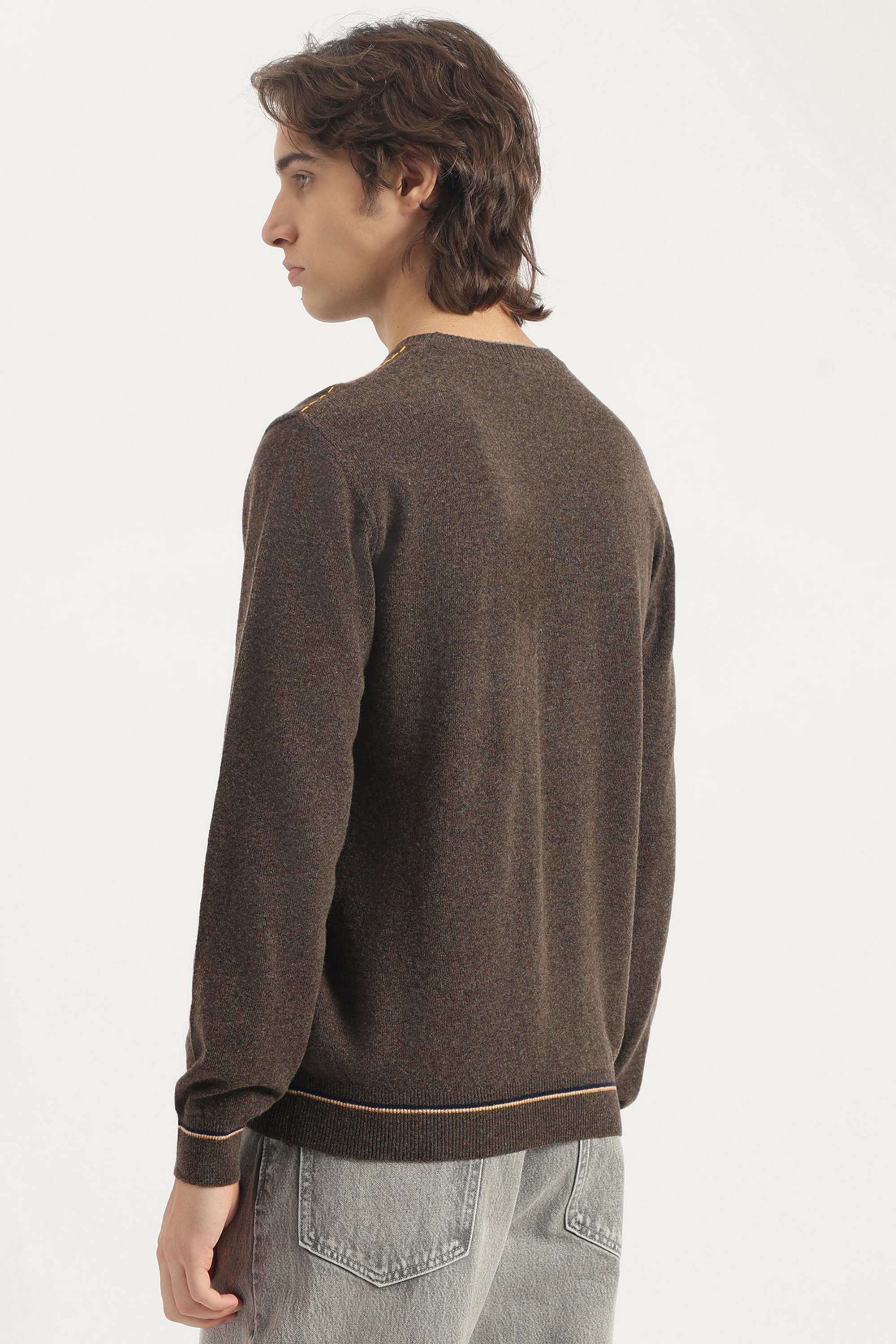Solid-Wool-Blend-Round-Neck-Men-s-Pullover