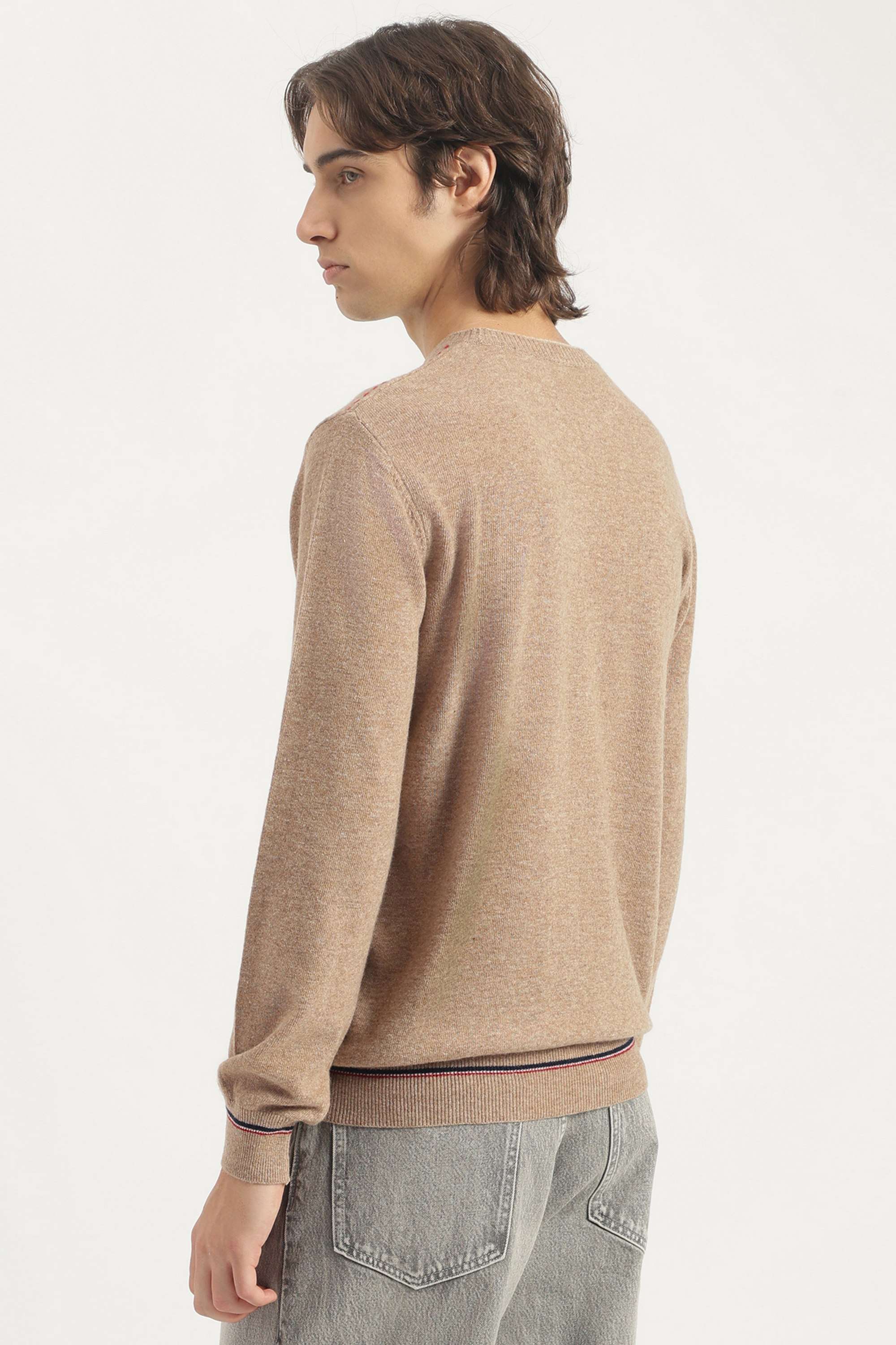 Solid-Wool-Blend-Round-Neck-Men-s-Pullover
