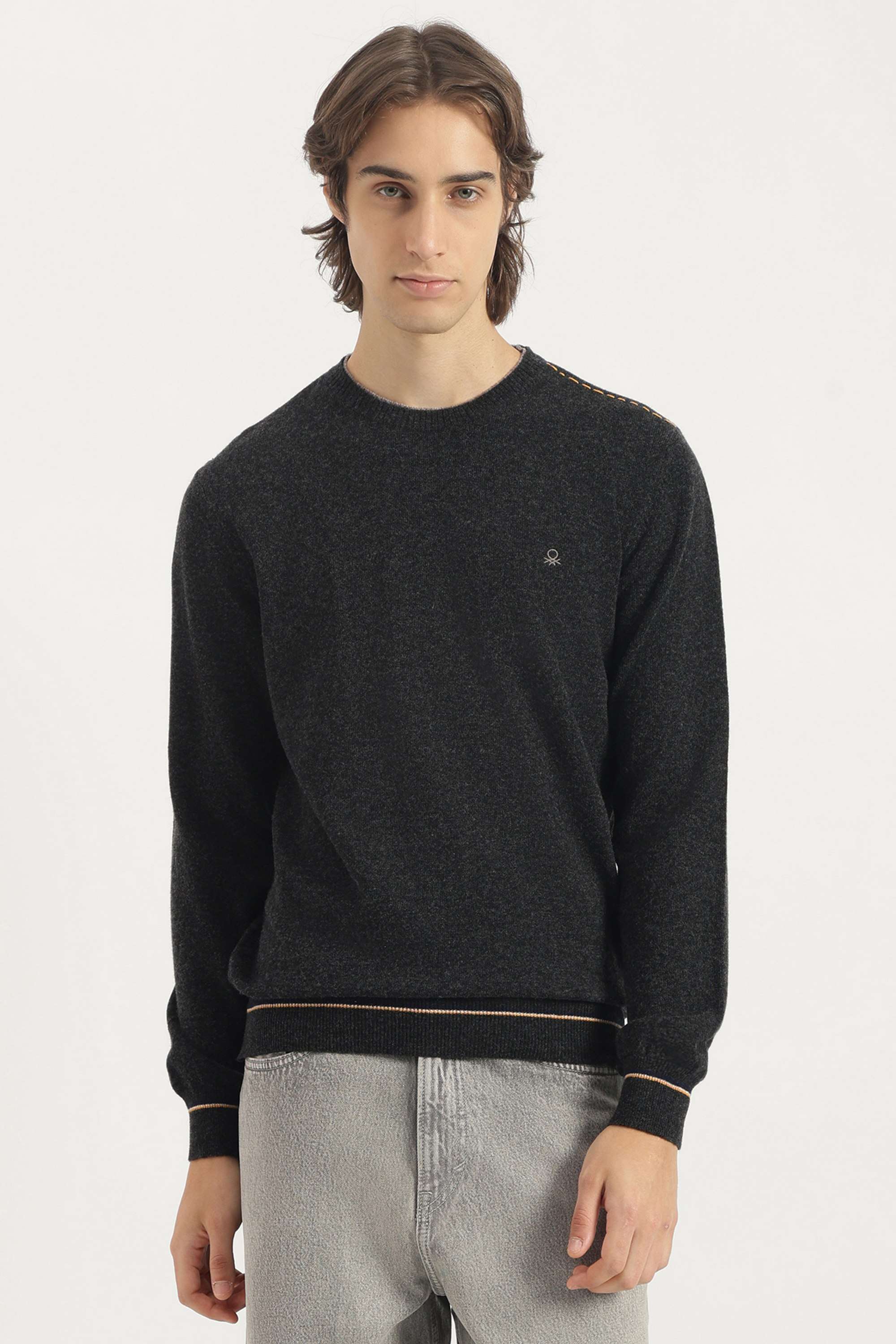 Solid-Wool-Blend-Round-Neck-Men-s-Pullover