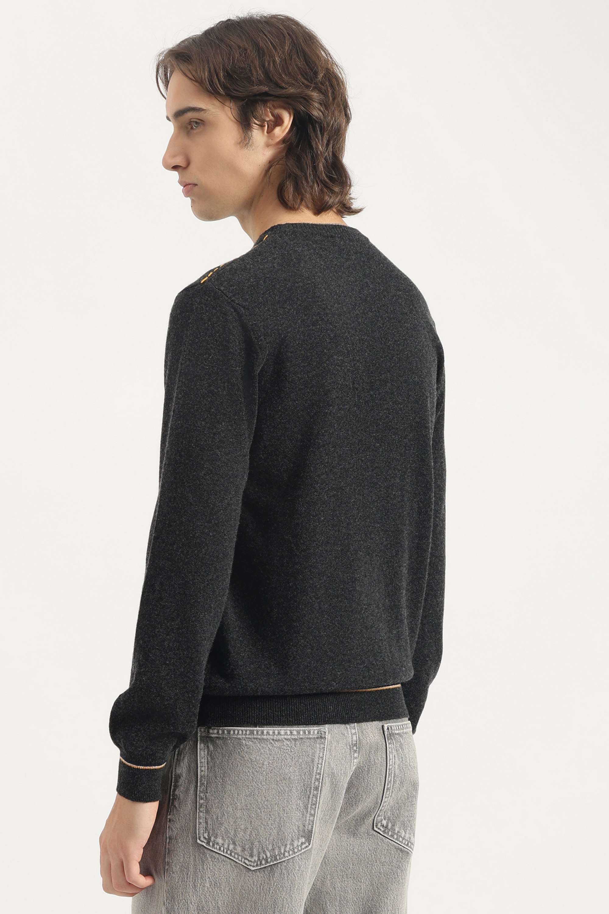 Solid-Wool-Blend-Round-Neck-Men-s-Pullover