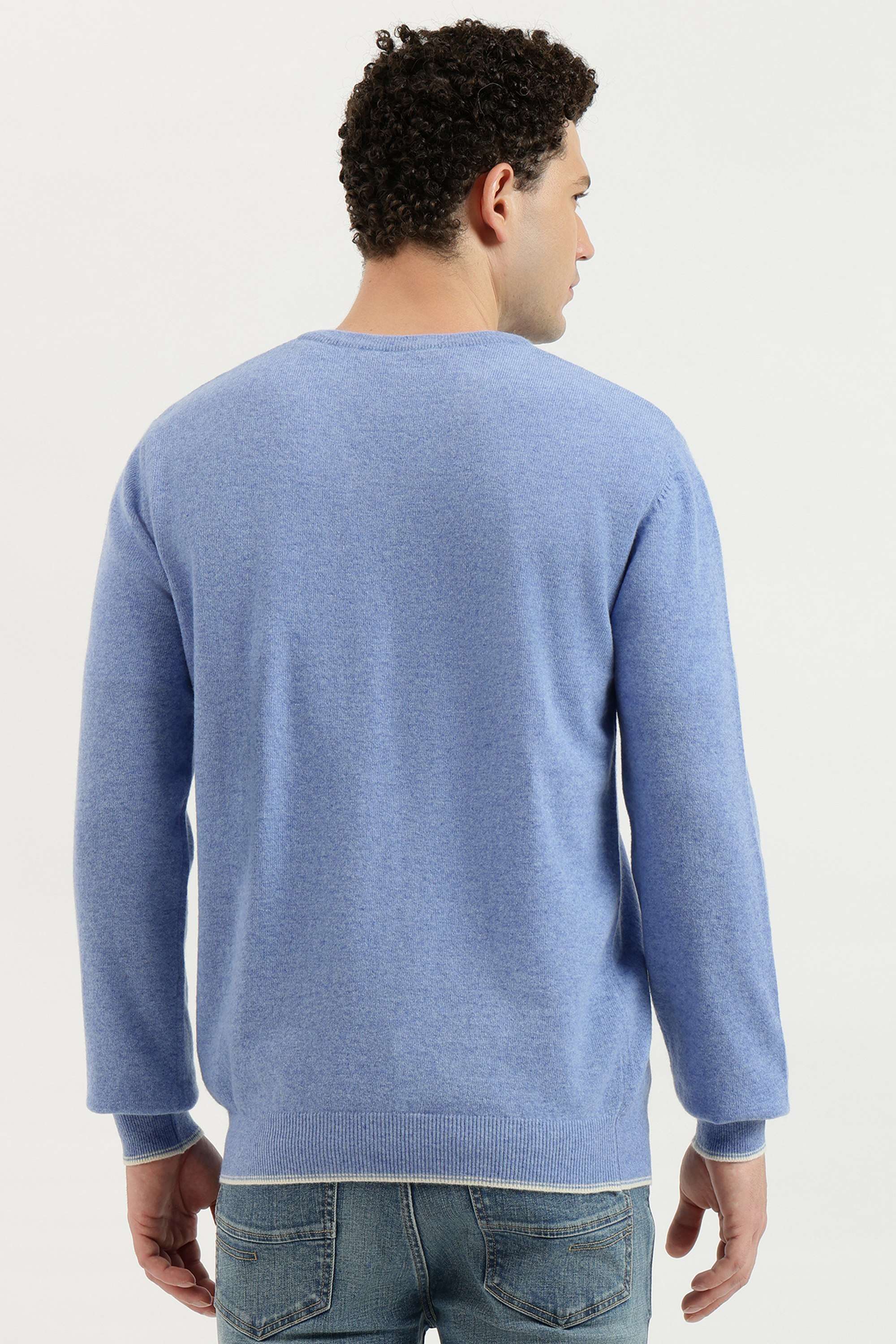 Solid-Wool-Blend-V-Neck-Men-s-Pullover