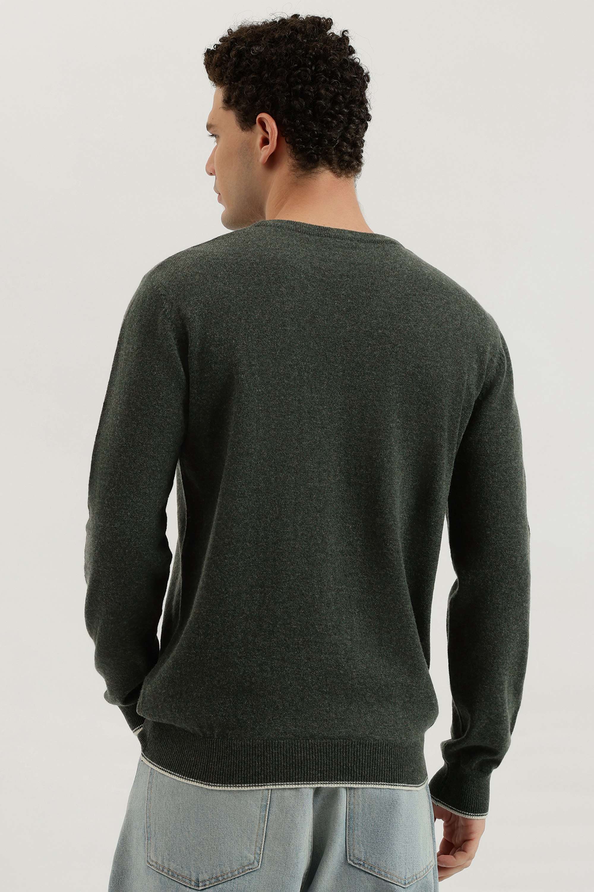 Solid-Wool-Blend-V-Neck-Men-s-Pullover
