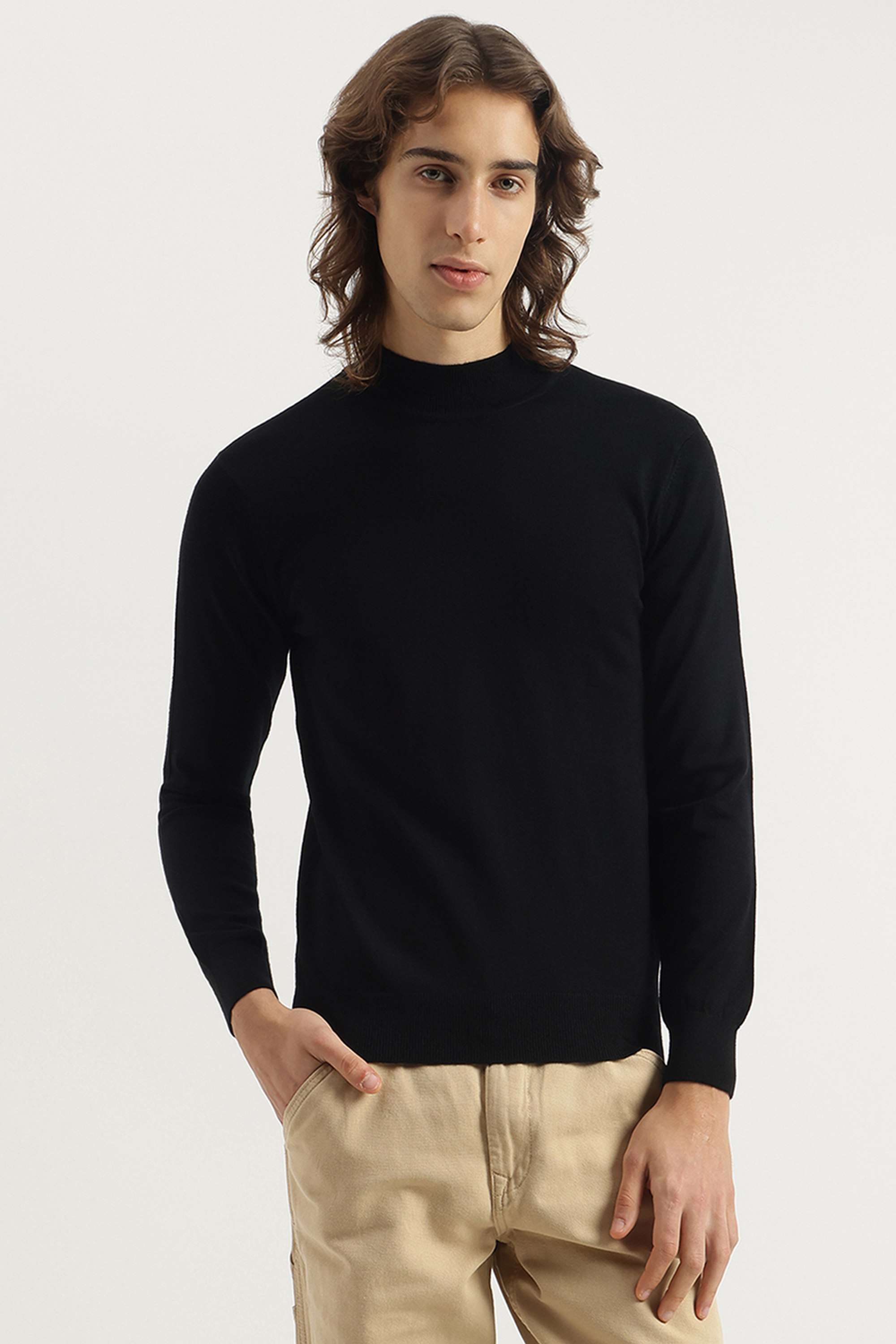 Solid-Wool-Blend-Turtle-Neck-Men-s-Pullover