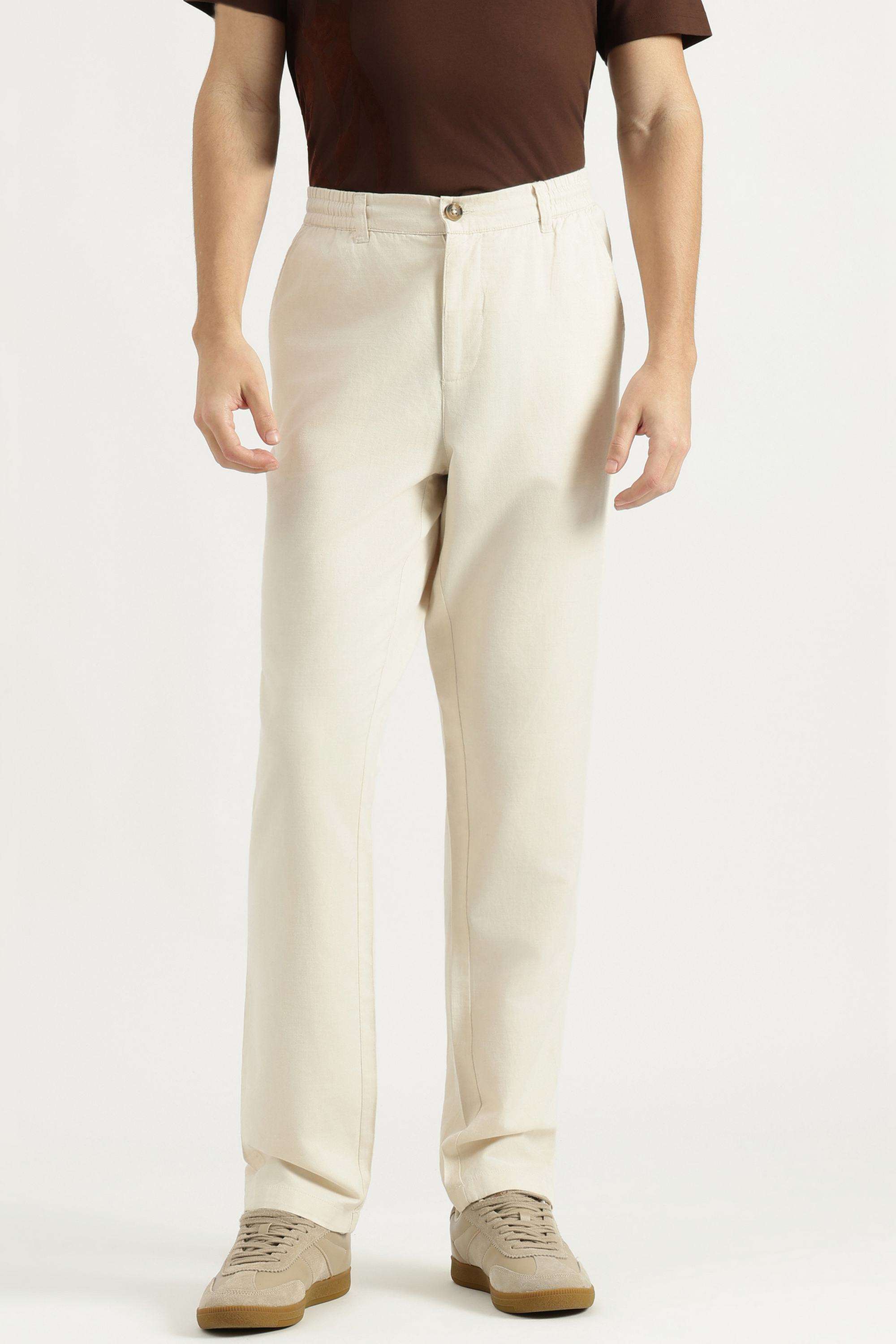 Solid-Cotton-Blend-Relaxed-Fit-Men-s-Casual-Trousers