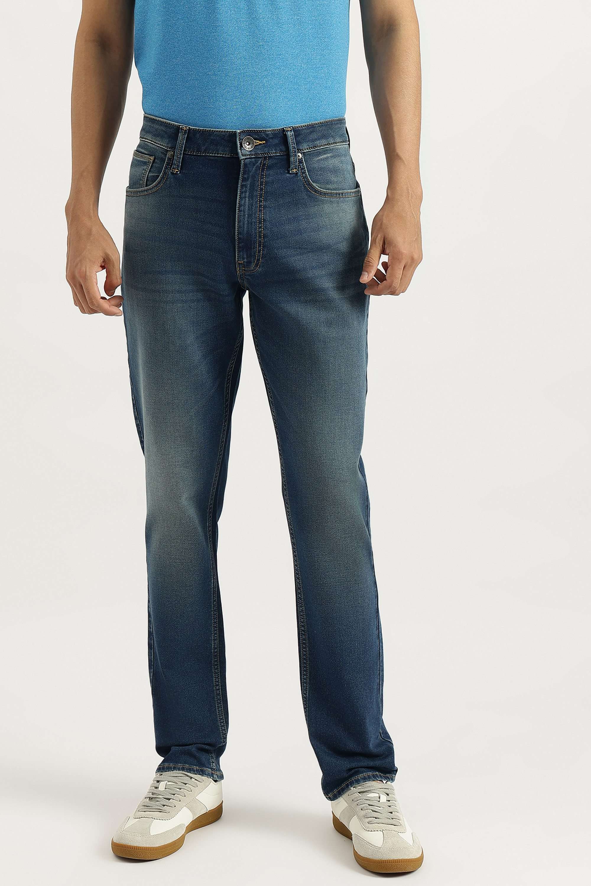 Solid-Cotton-Blend-Straight-Fit-Men-s-Jeans