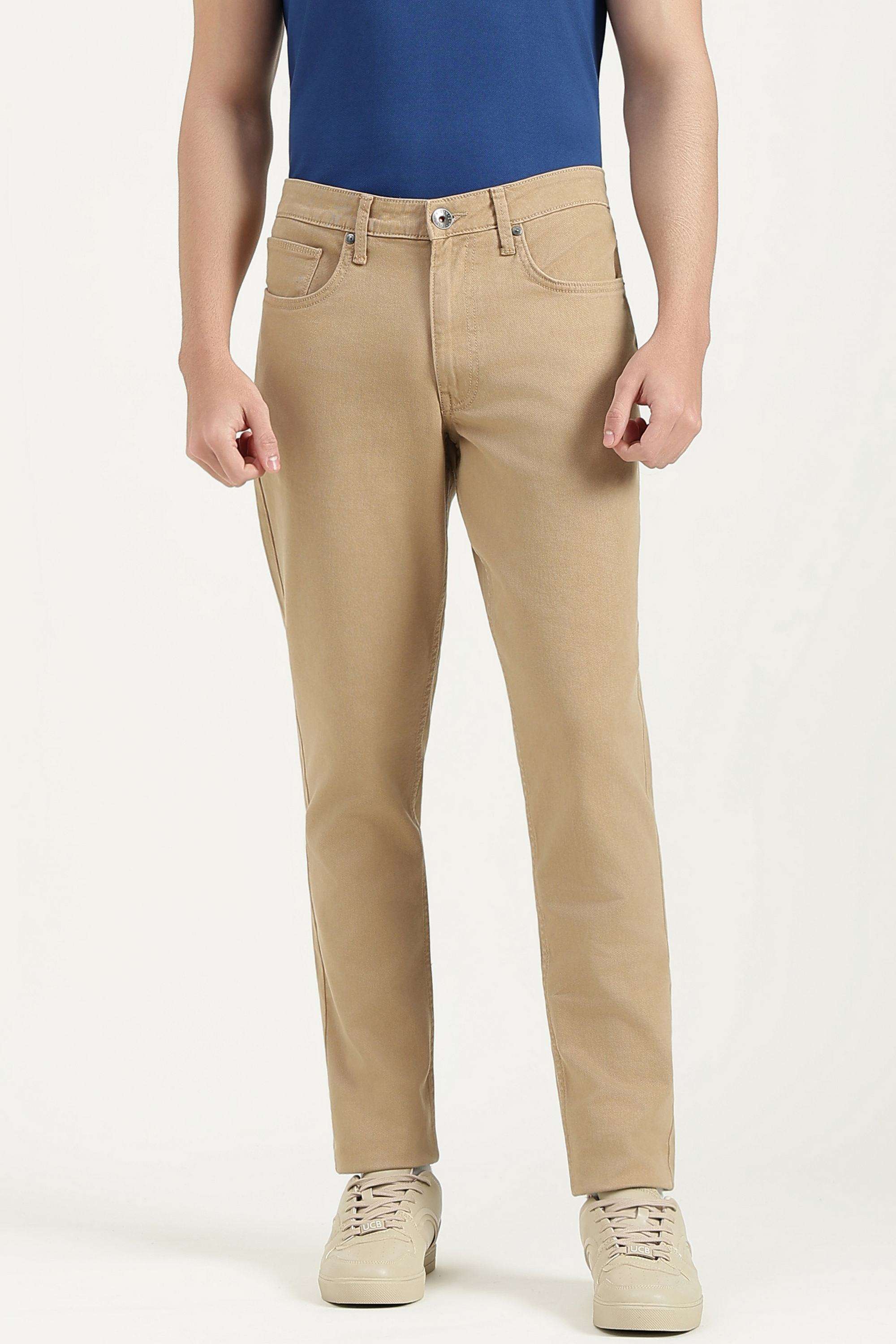 Solid-Cotton-Blend-Tapered-Fit-Men-s-Jeans