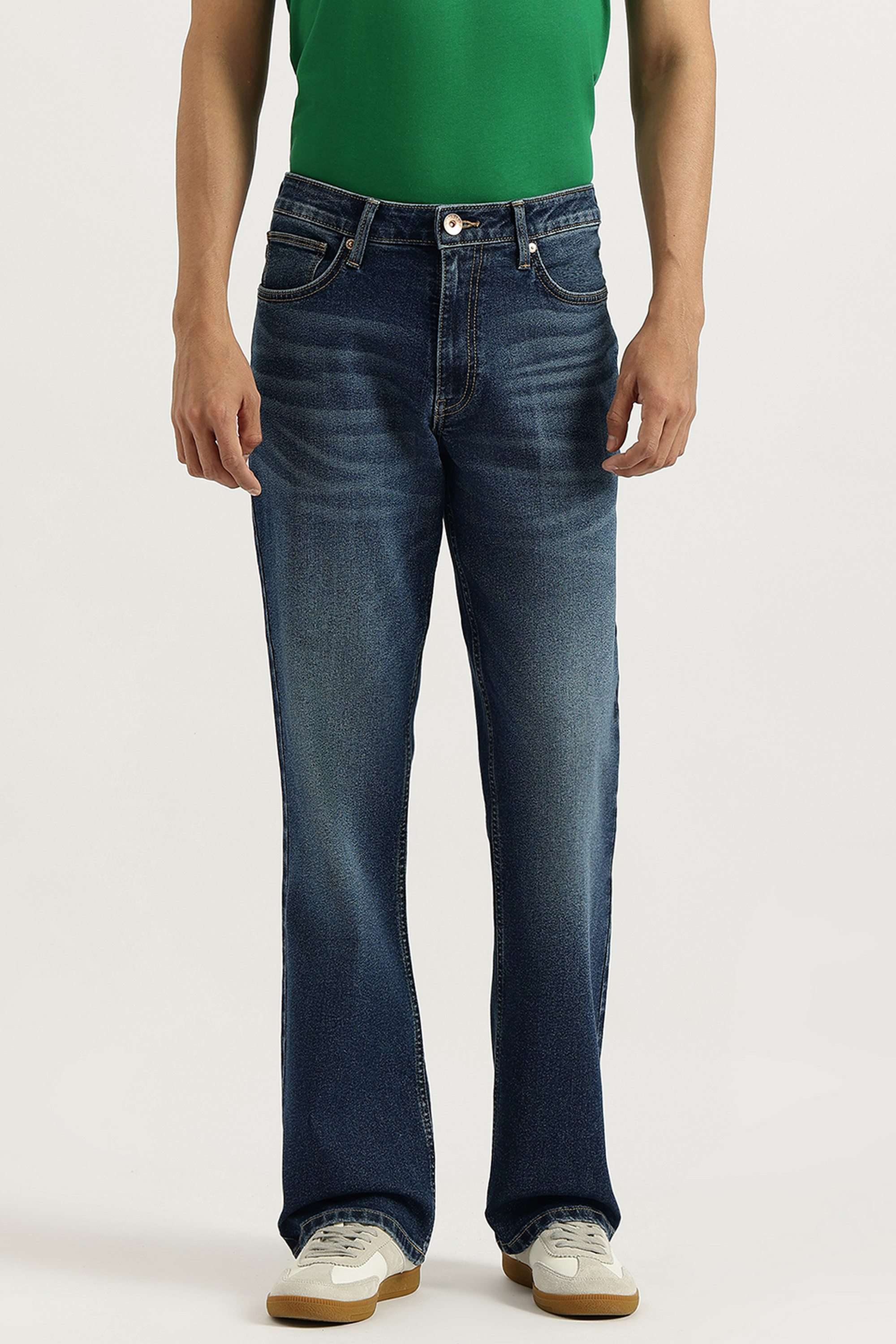 Solid-Cotton-Blend-Bootcut-Fit-Men-s-Jeans