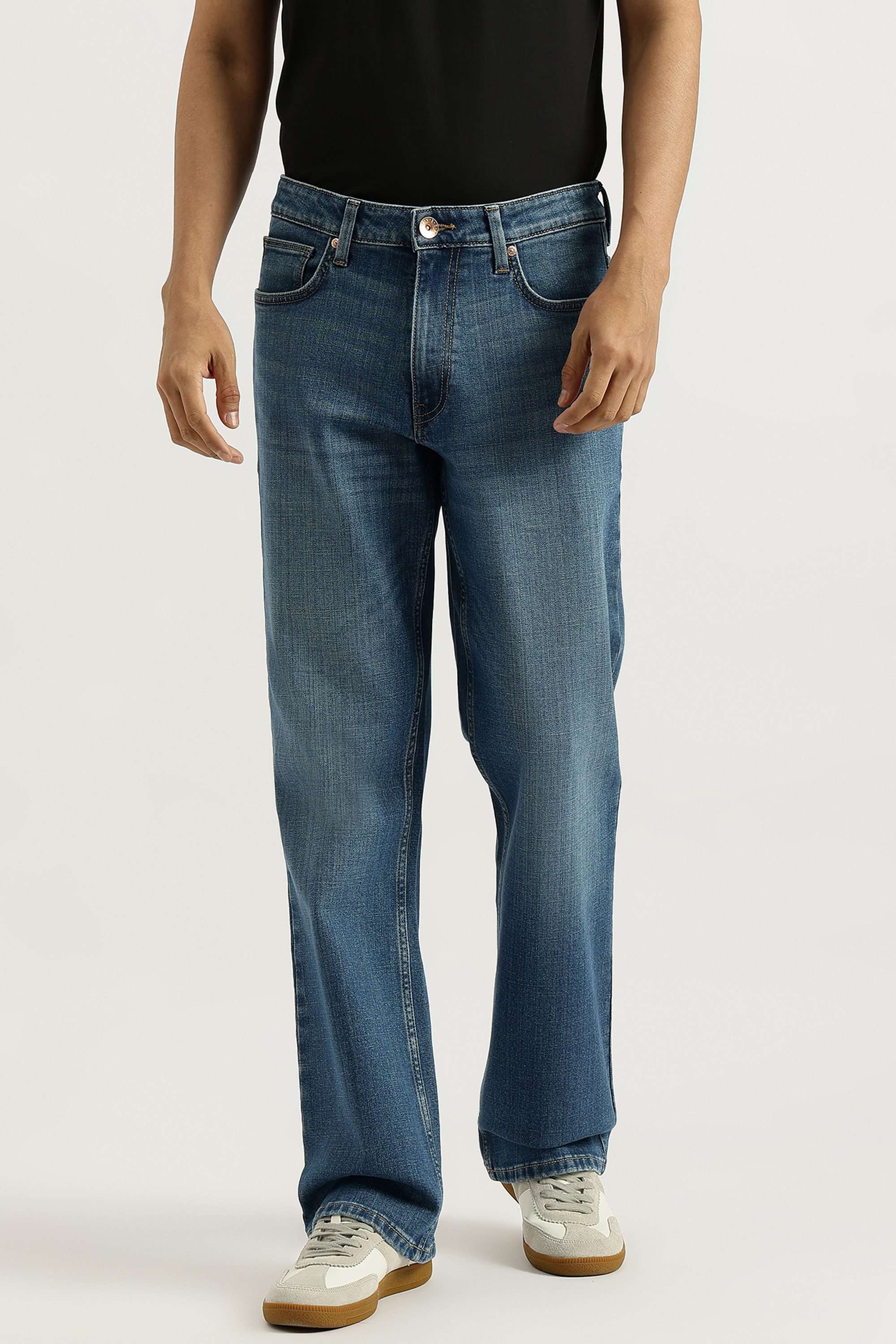 Solid-Cotton-Blend-Bootcut-Fit-Men-s-Jeans