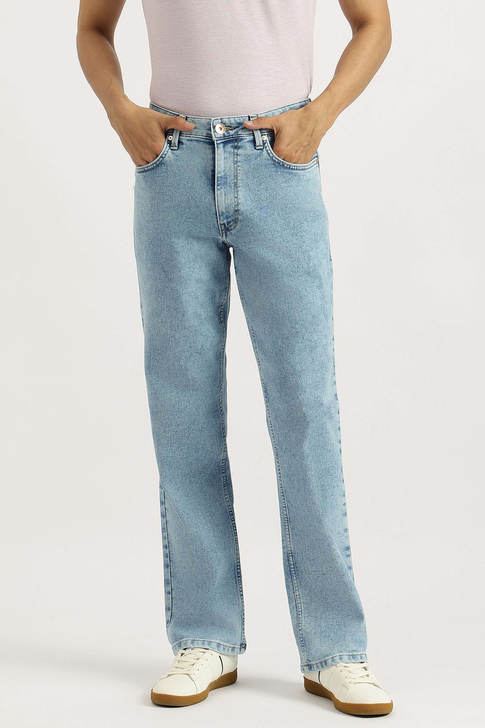 Solid-Cotton-Blend-Bootcut-Fit-Men-s-Jeans
