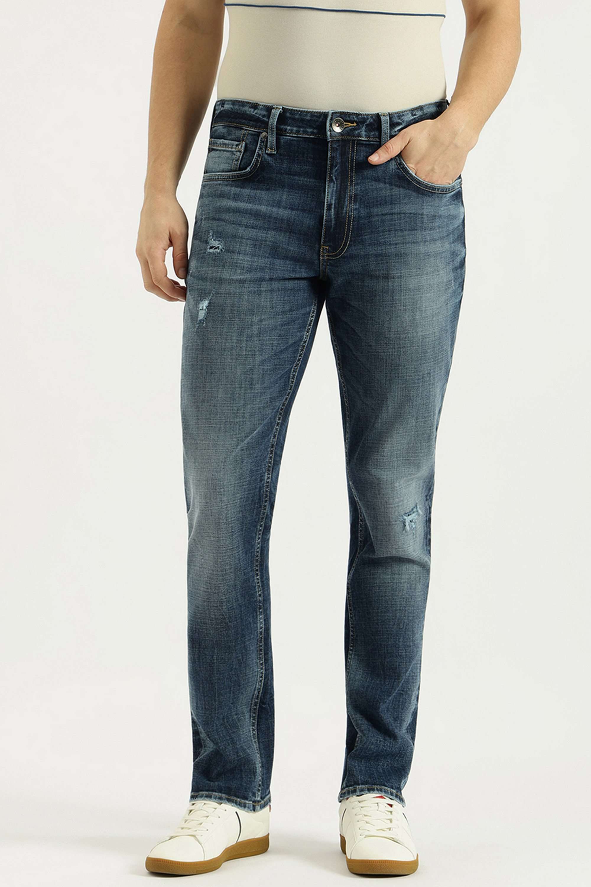 Solid-Cotton-Blend-Straight-Fit-Men-s-Jeans