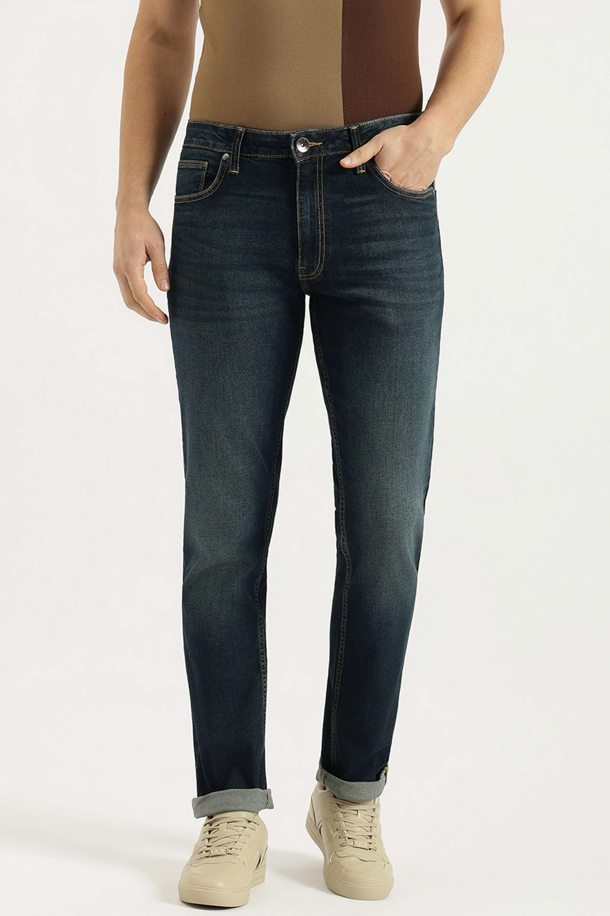 Solid-Cotton-Blend-Straight-Fit-Men-s-Jeans