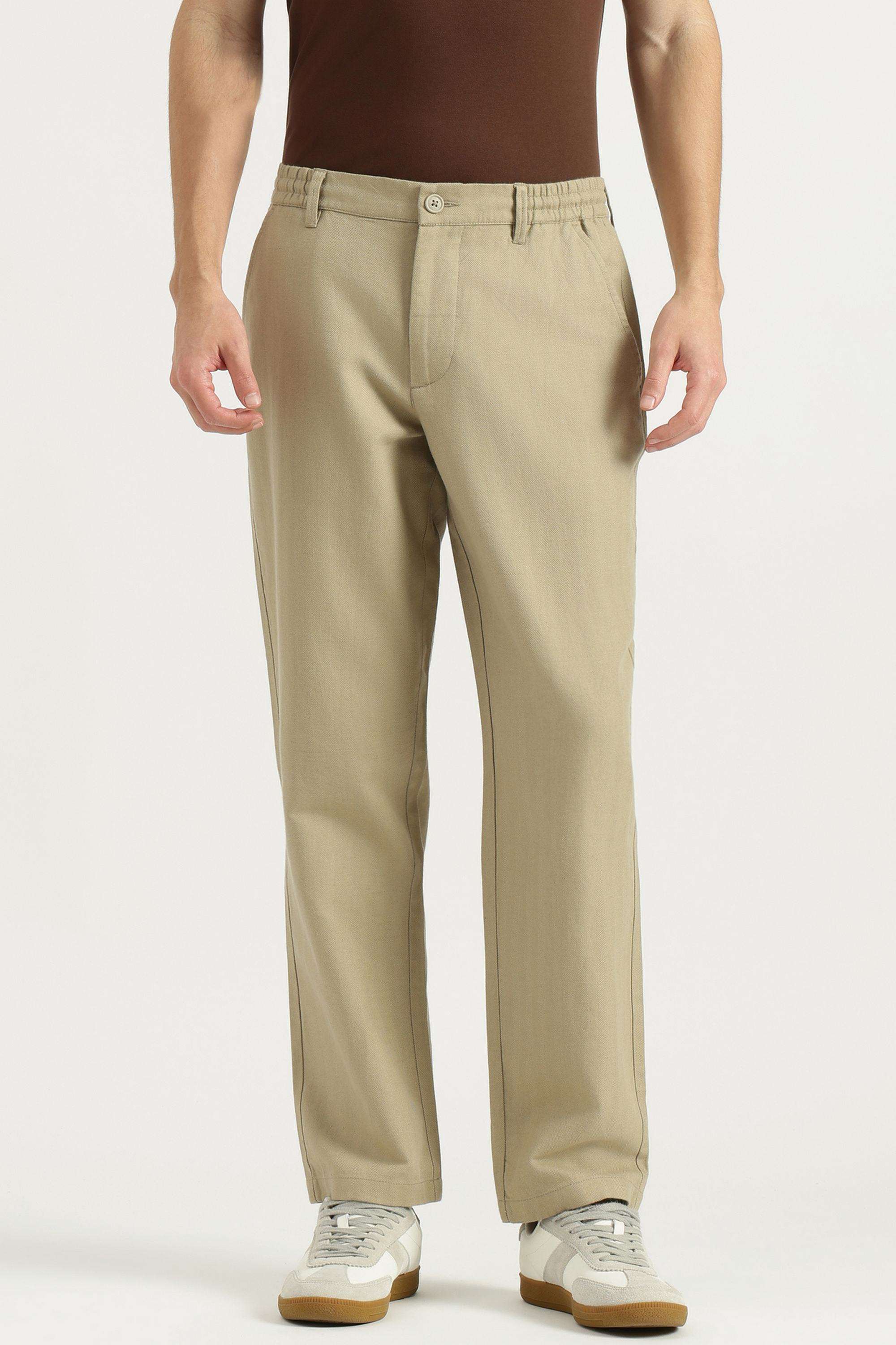 Solid-Cotton-Blend-Straight-Fit-Men-s-Casual-Trousers