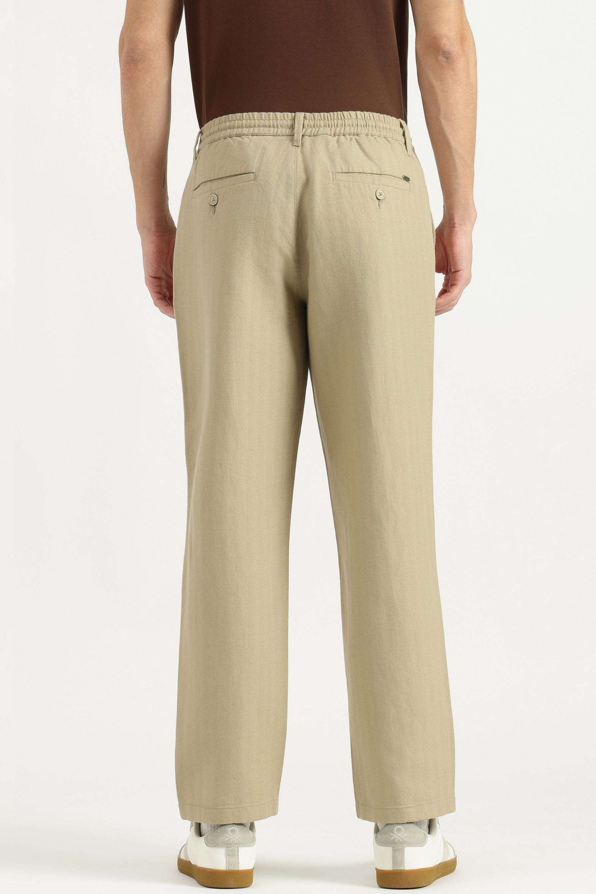 Solid-Cotton-Blend-Straight-Fit-Men-s-Casual-Trousers