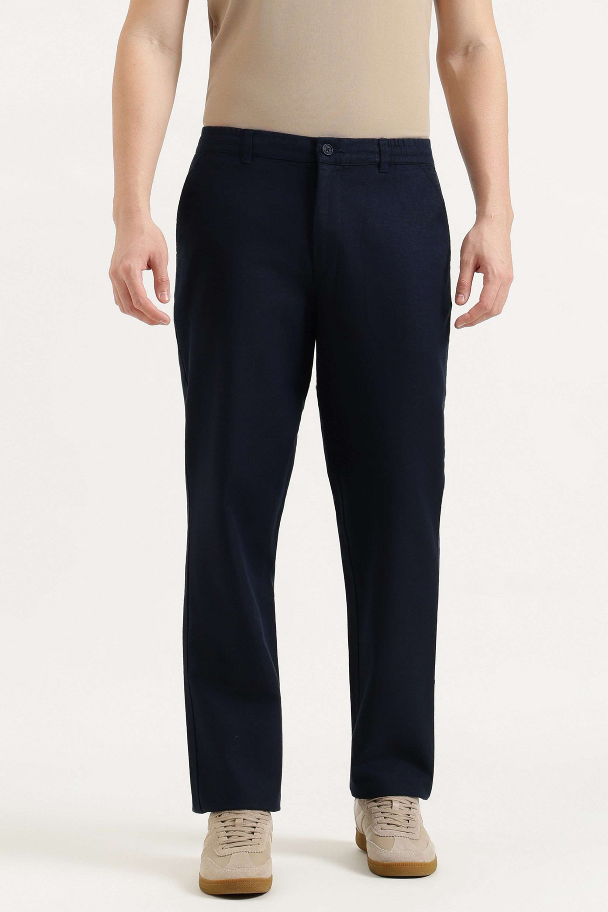 Solid-Cotton-Blend-Straight-Fit-Men-s-Casual-Trousers