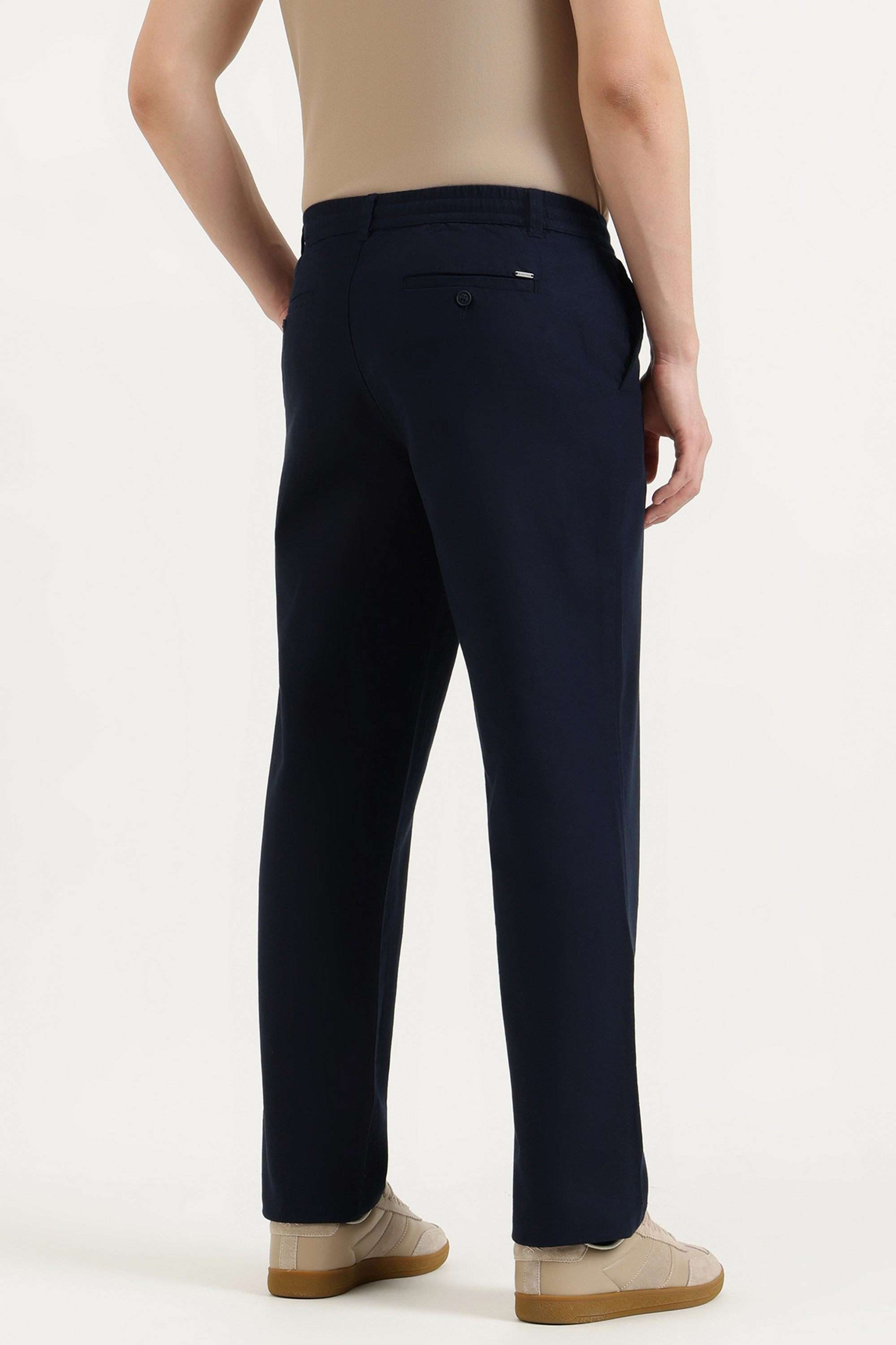 Solid-Cotton-Blend-Straight-Fit-Men-s-Casual-Trousers