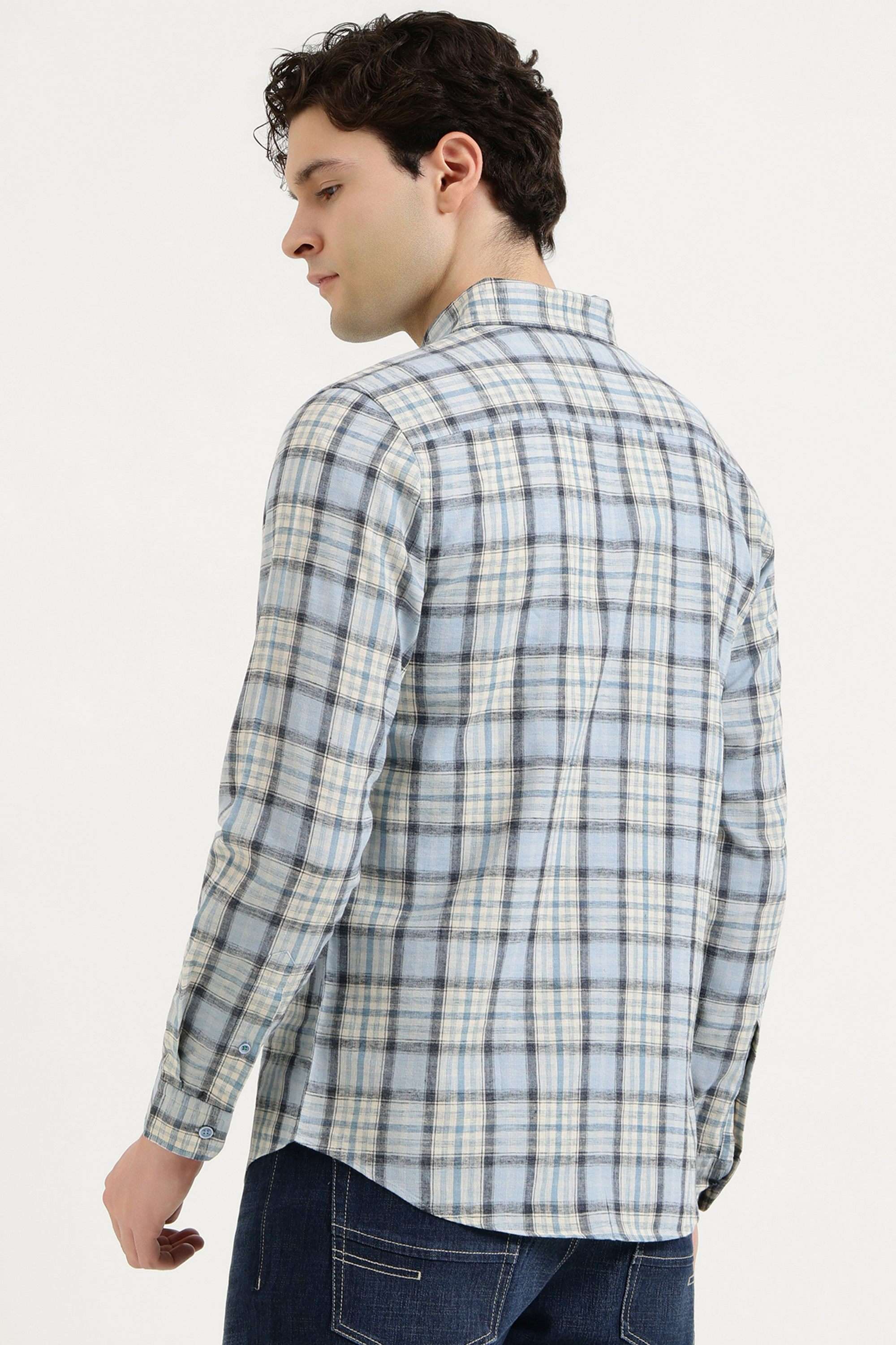Checks-Linen-Blend-Regular-Fit-Men-s-Casual-Shirt
