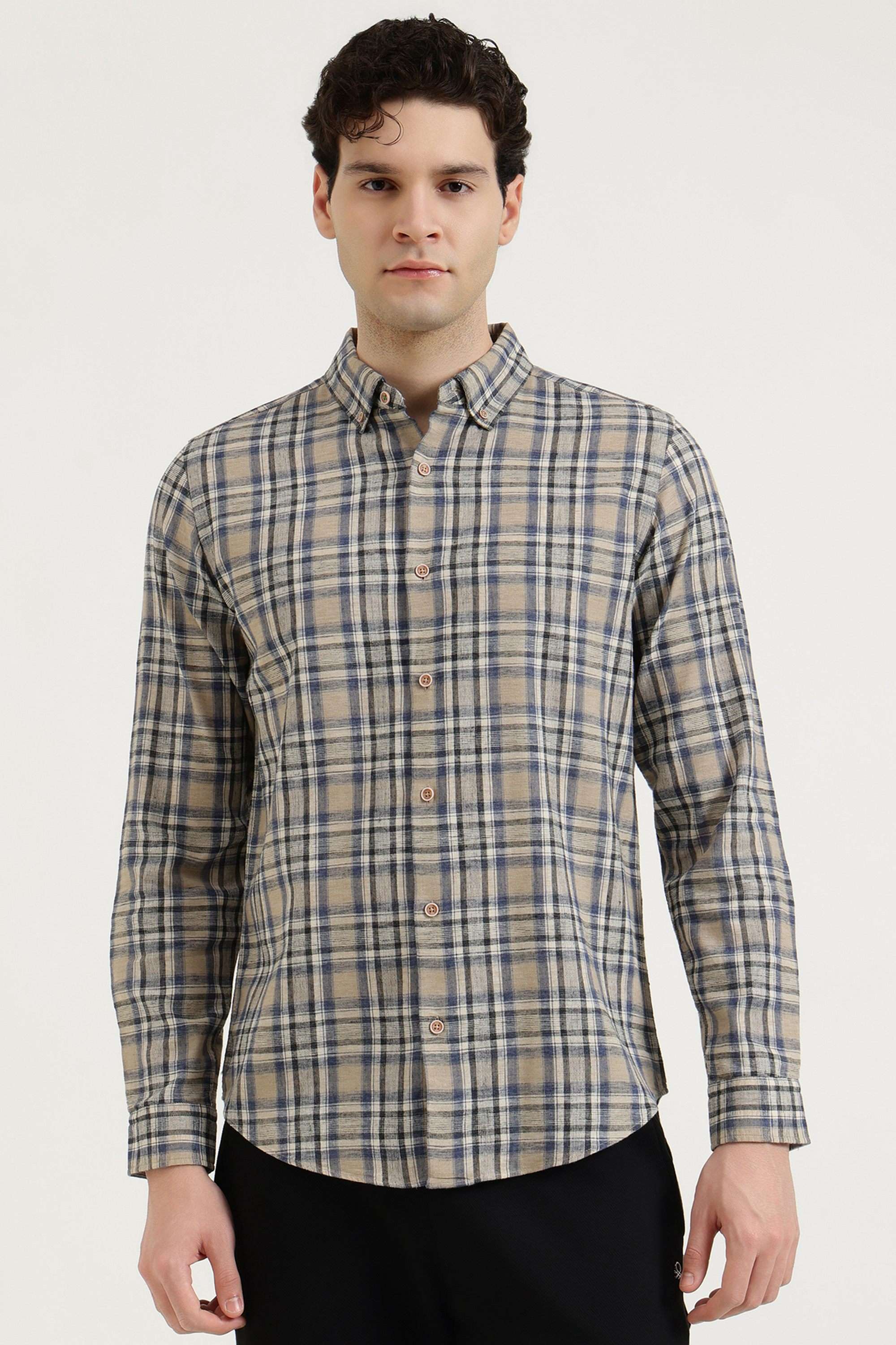 Checks-Linen-Blend-Regular-Fit-Men-s-Casual-Shirt