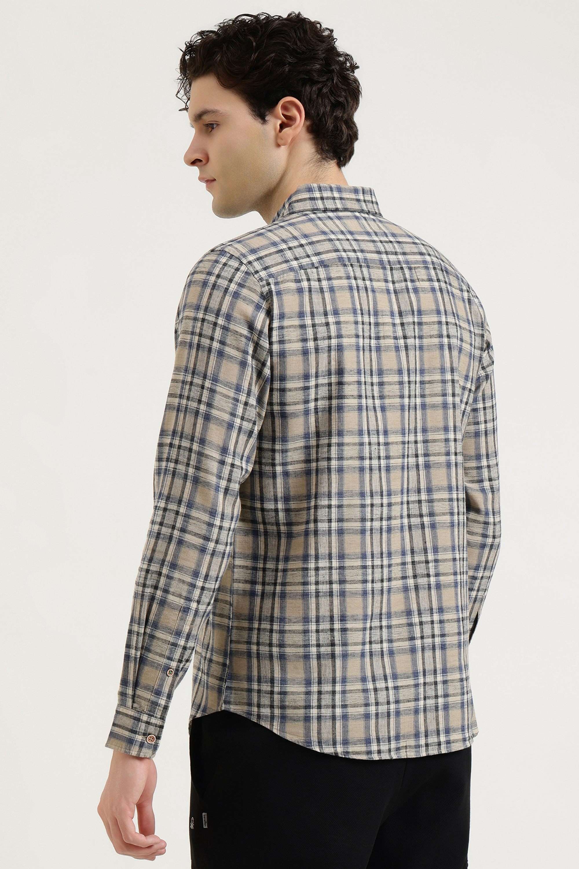Checks-Linen-Blend-Regular-Fit-Men-s-Casual-Shirt