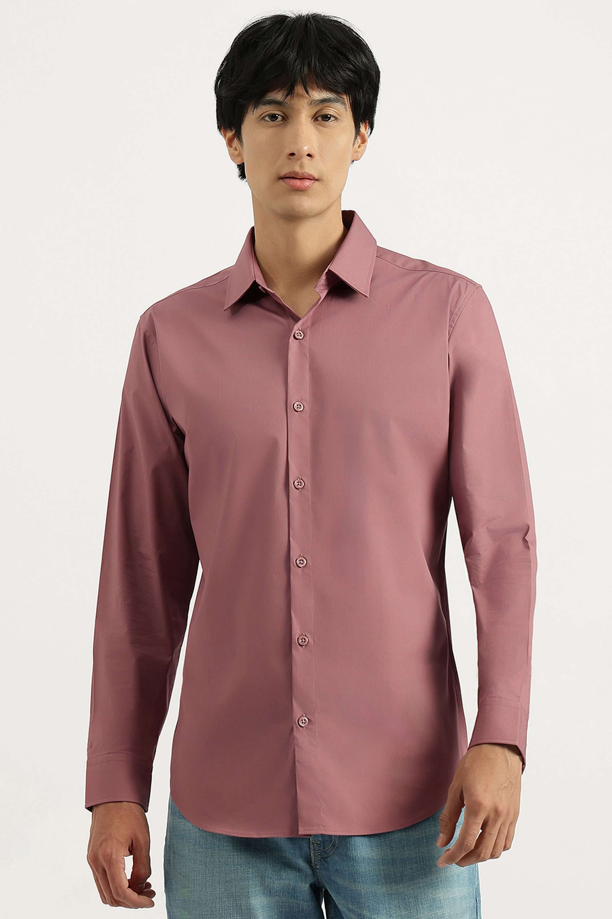 Solid-Cotton-Blend-Slim-Fit-Men-s-Shirt