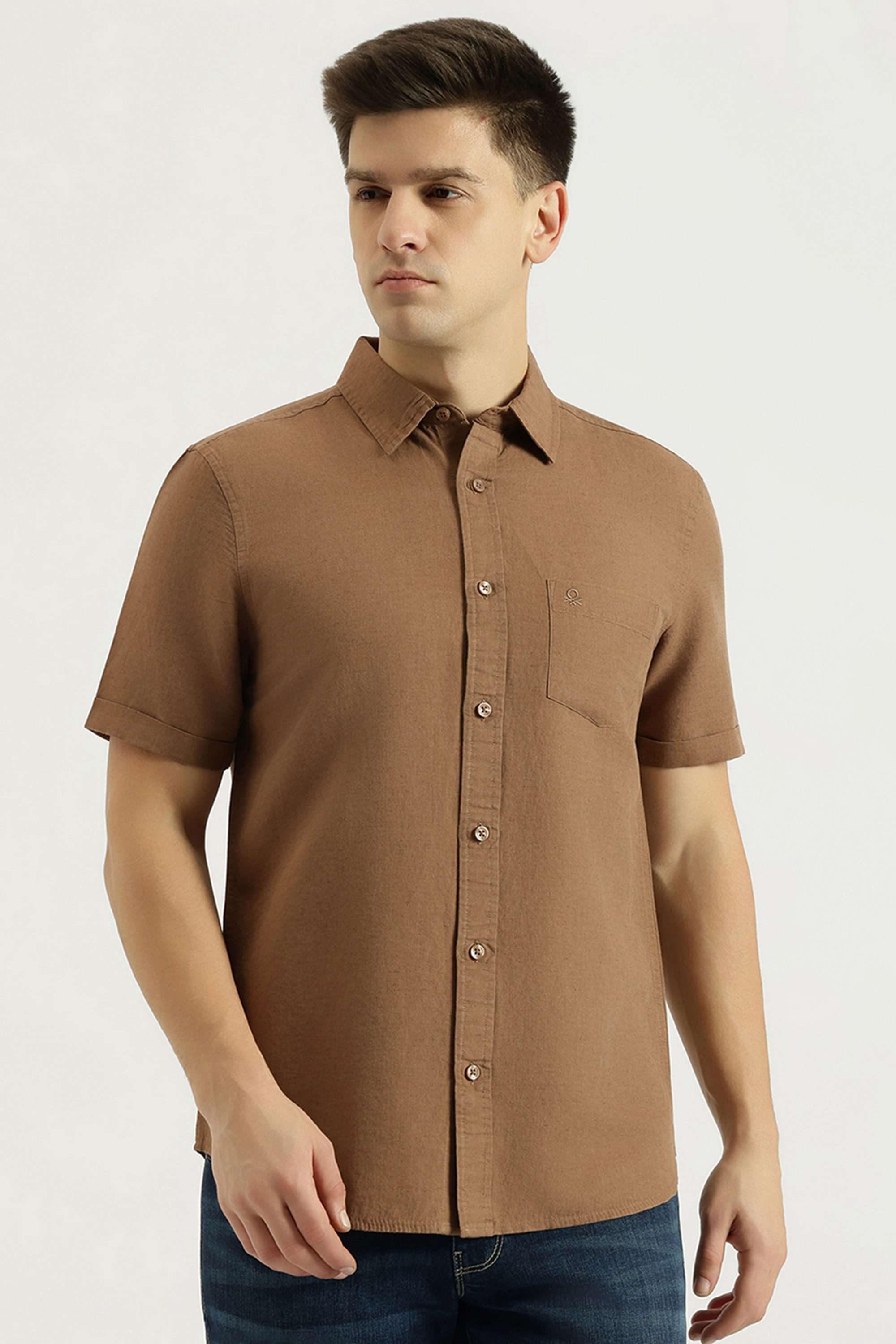 Solid-Linen-Blend-Regular-Fit-Men-s-Shirt