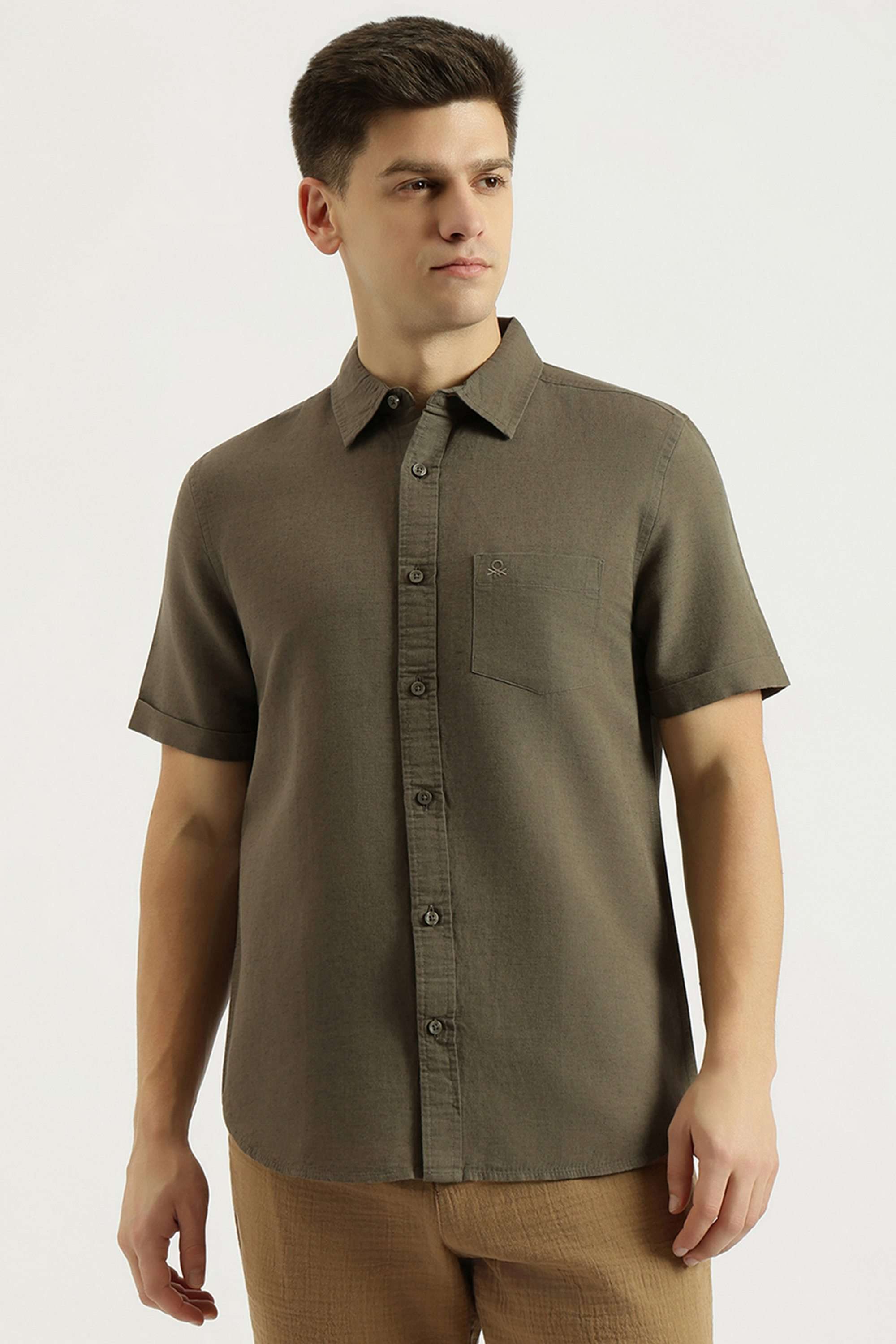 Solid-Linen-Blend-Regular-Fit-Men-s-Shirt