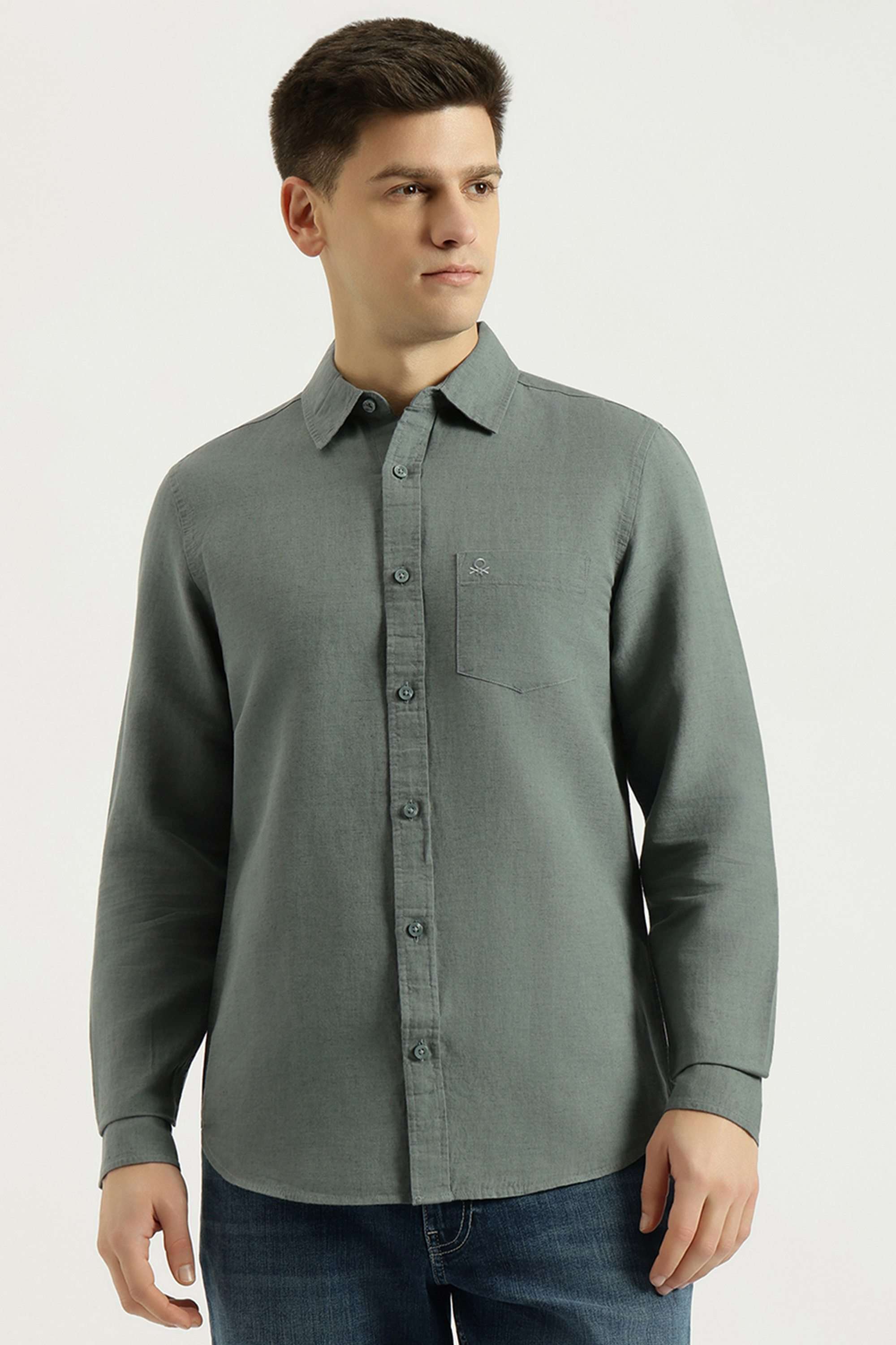 Solid-Linen-Blend-Regular-Fit-Men-s-Shirt