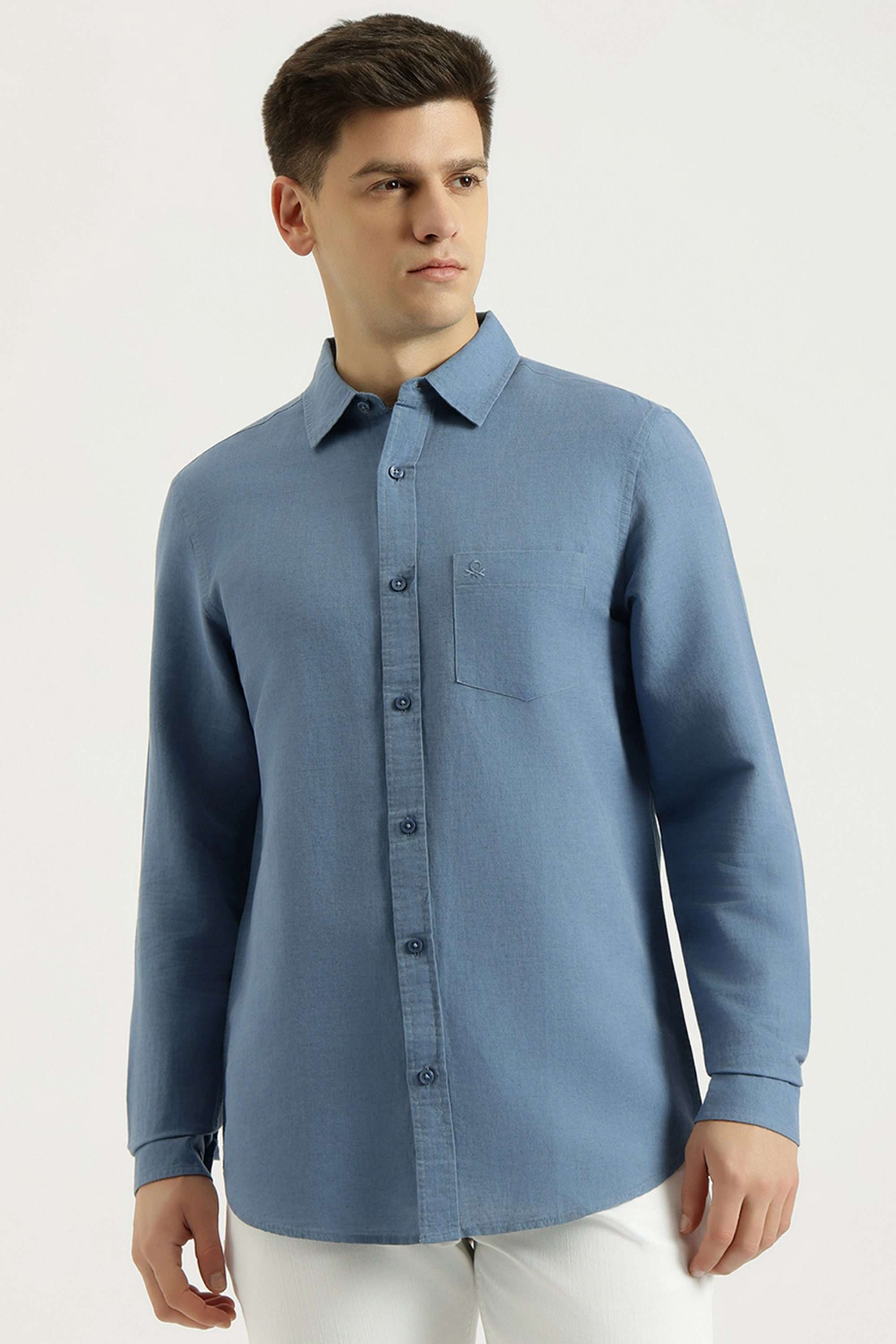 Solid-Linen-Blend-Regular-Fit-Men-s-Shirt