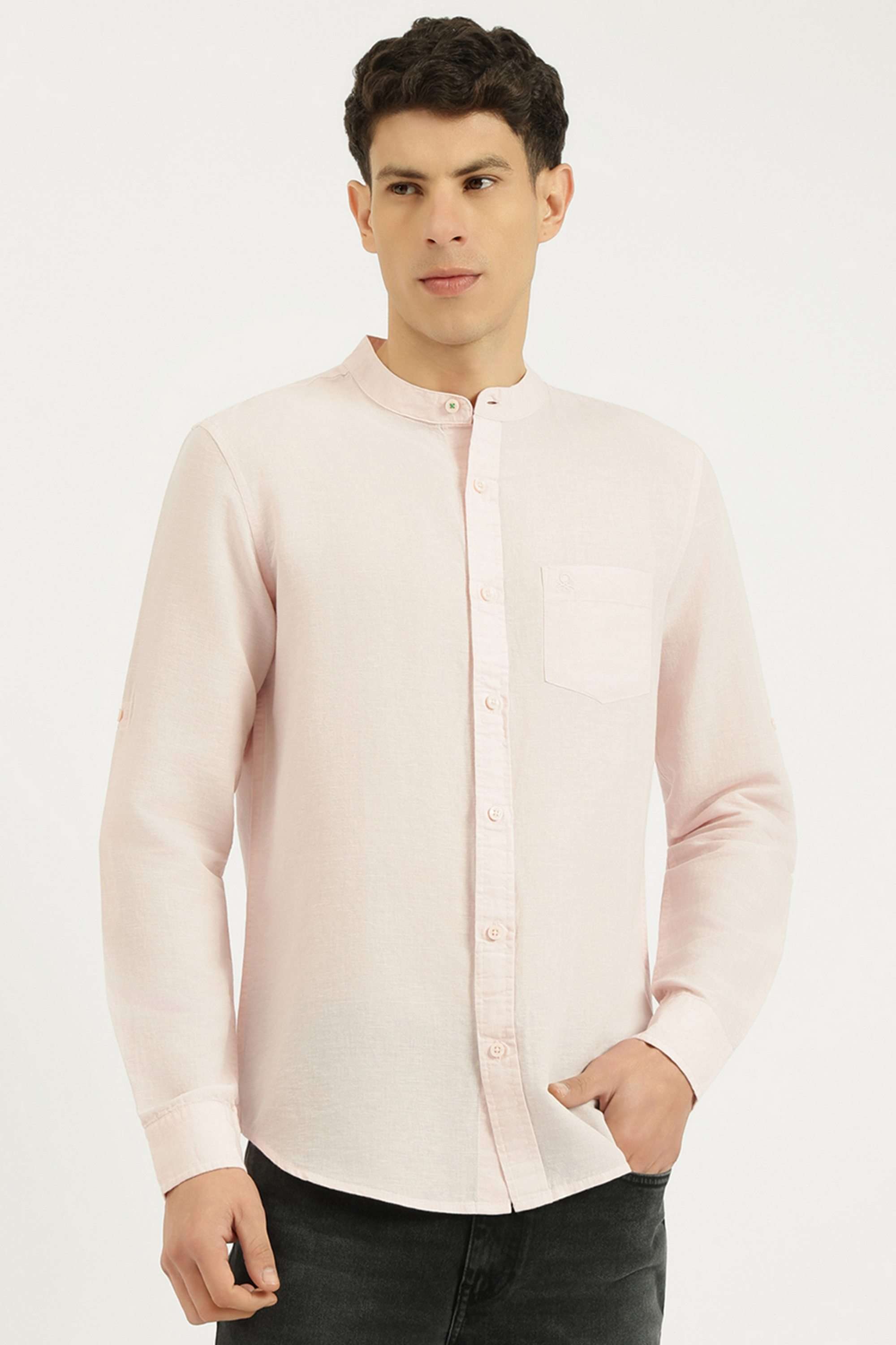 Solid-Linen-Blend-Regular-Fit-Men-s-Shirt