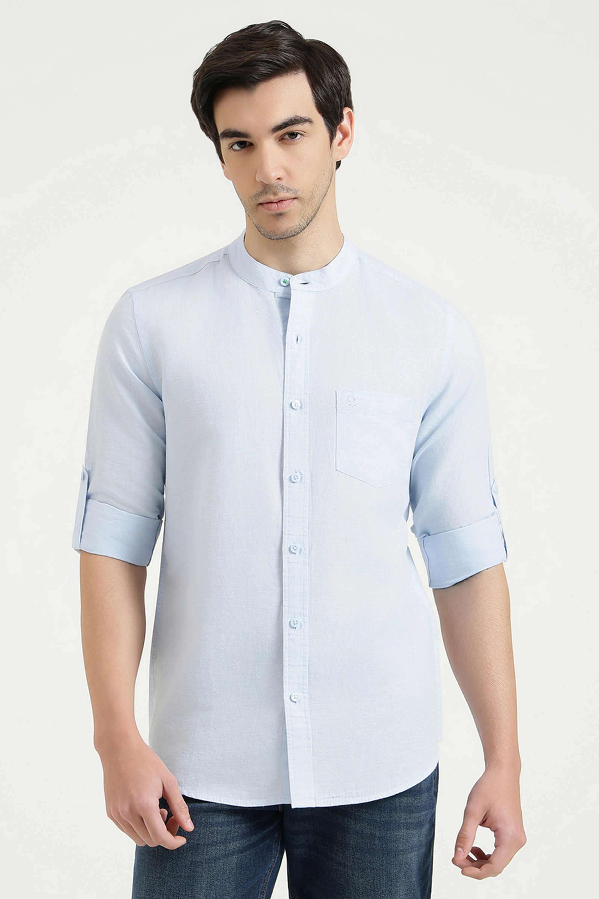 Solid-Linen-Blend-Regular-Fit-Men-s-Shirt