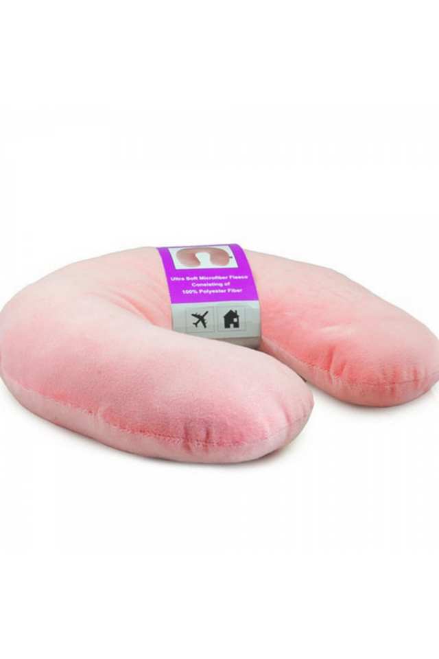 U-Shape-Best-Travel-Feather-Soft-Microfibre-Neck-Rest-Cushion-for-Inflight-Train-car-Sleep-for-Men-and-Women---Light-Pink