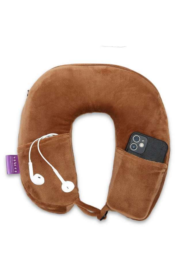 U-Shape-Super-Soft-Memory-Foam-Travel-Neck-Pillow---Brown