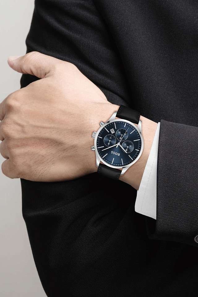 Buy BOSS blue Avery 42 mm Blue Dial Leather Chronograph Watch For