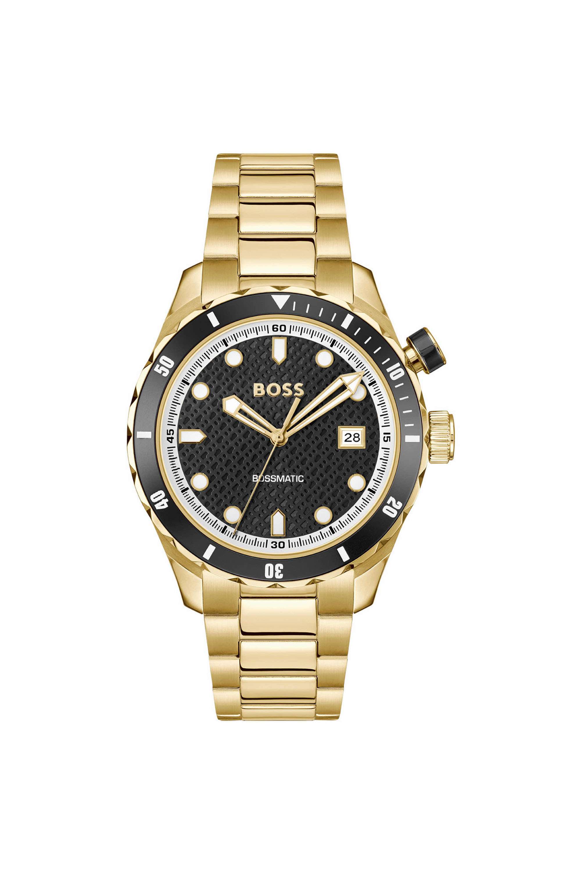 Bossmatic-42-mm-Quartz-Analogue-Watch-for-Men---Black-Dial-with-Gold-Stainless-Steel-Strap-(1514180)