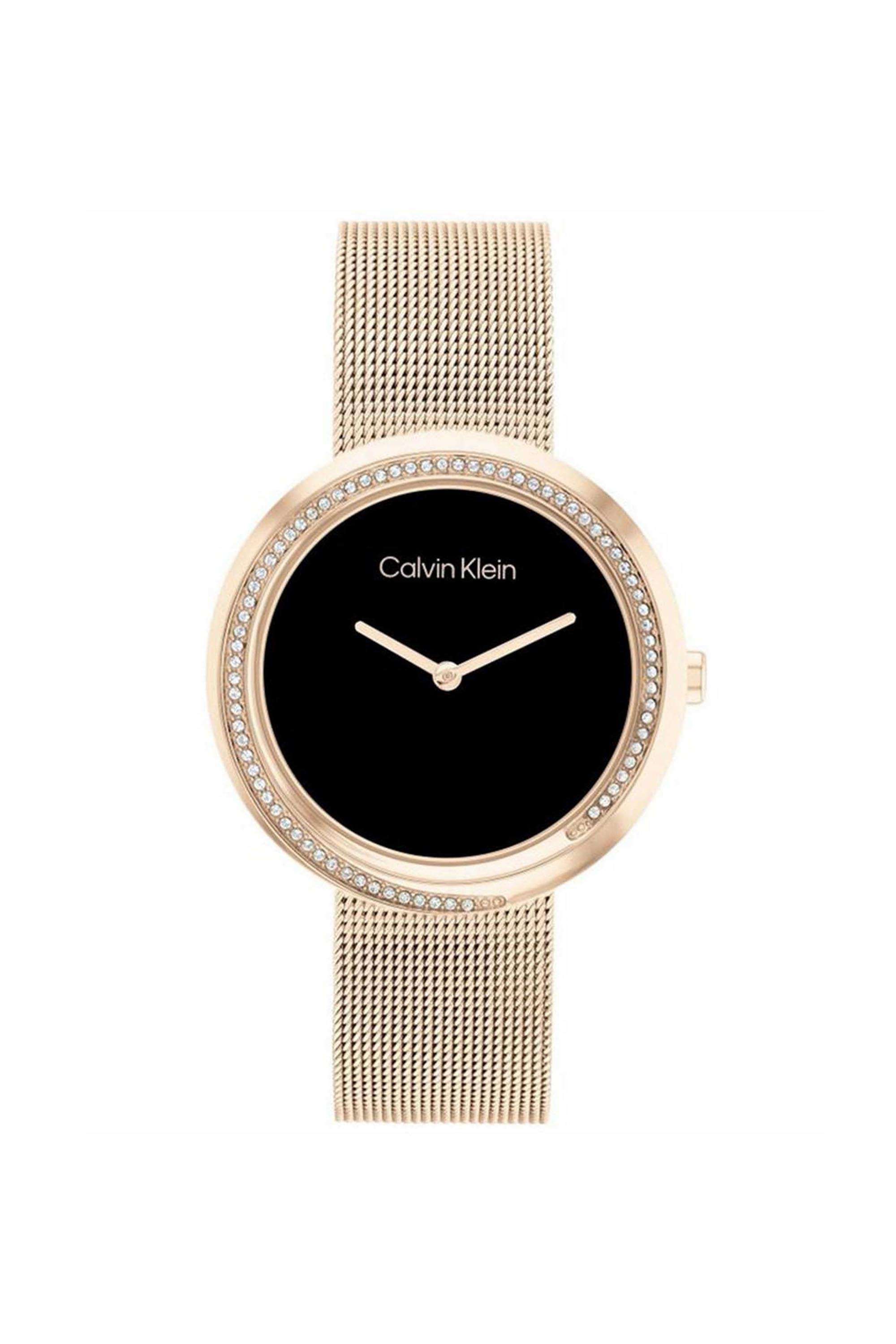 Twisted-Bezel-Women-s-34-mm-Quartz-Analogue-Watch---Black-Dial-with-Rose-Gold-Stainless-Steel-Strap-(W25200151)