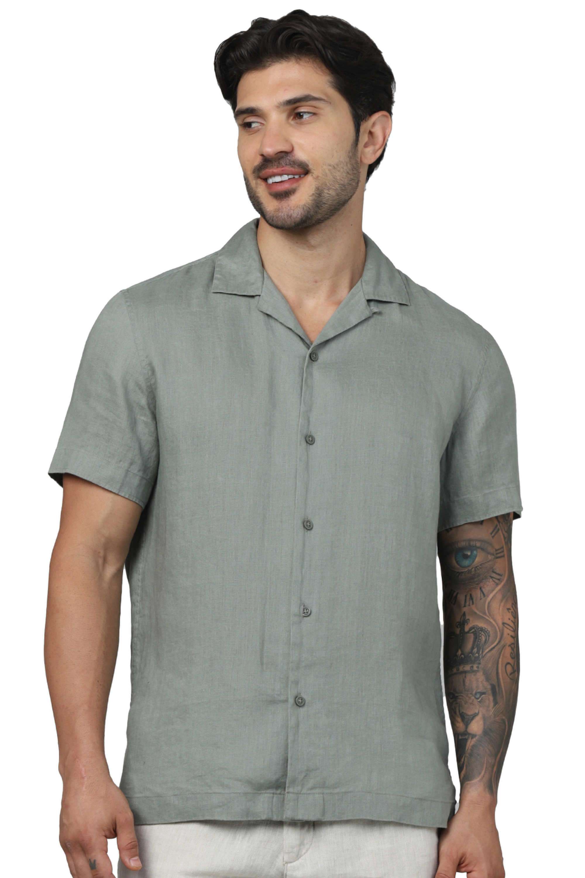 Solid-Linen-Regular-Fit-Men-s-Casual-Wear-Shirt