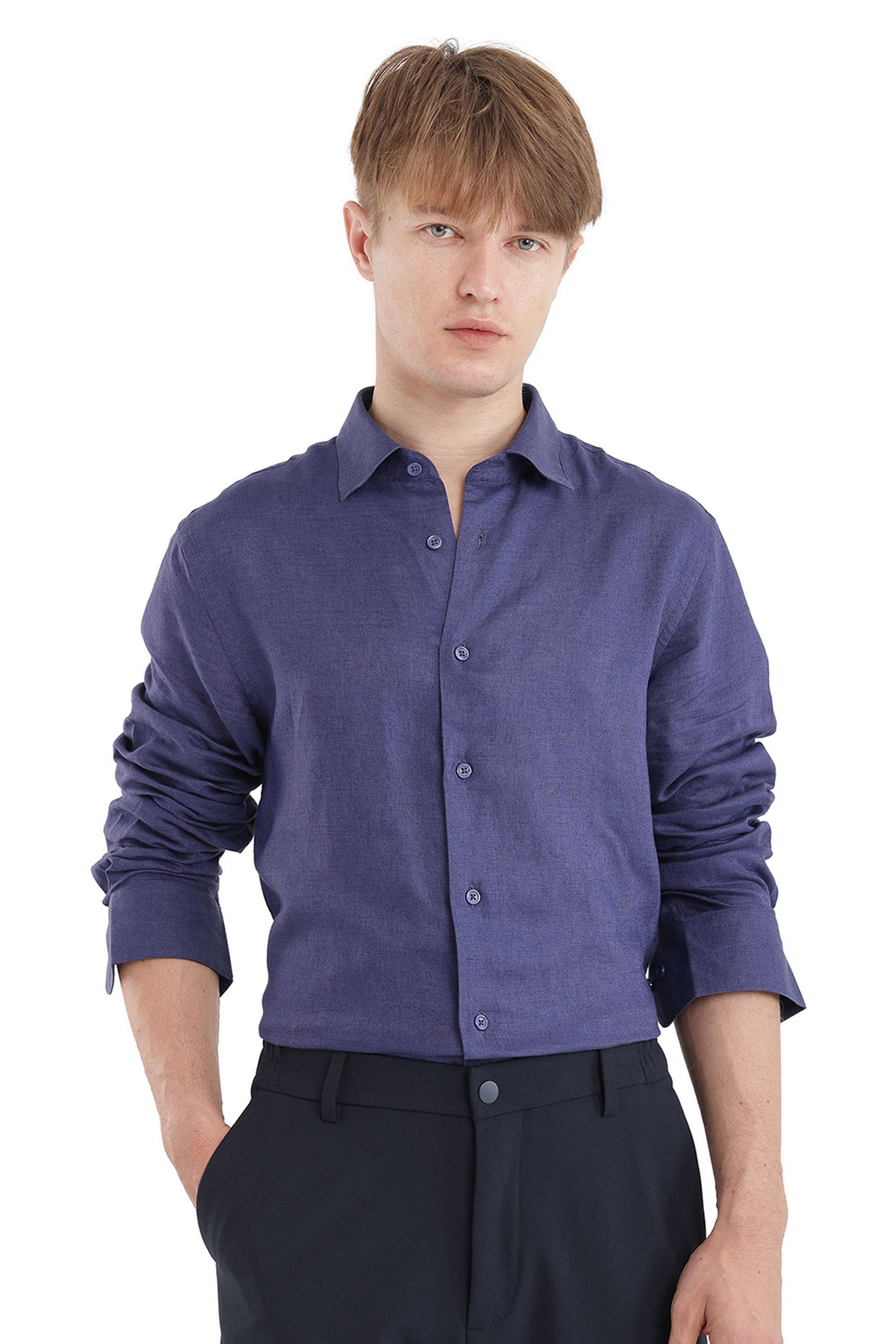 Solid-Cotton-Regular-Fit-Men-s-Casual-Shirt