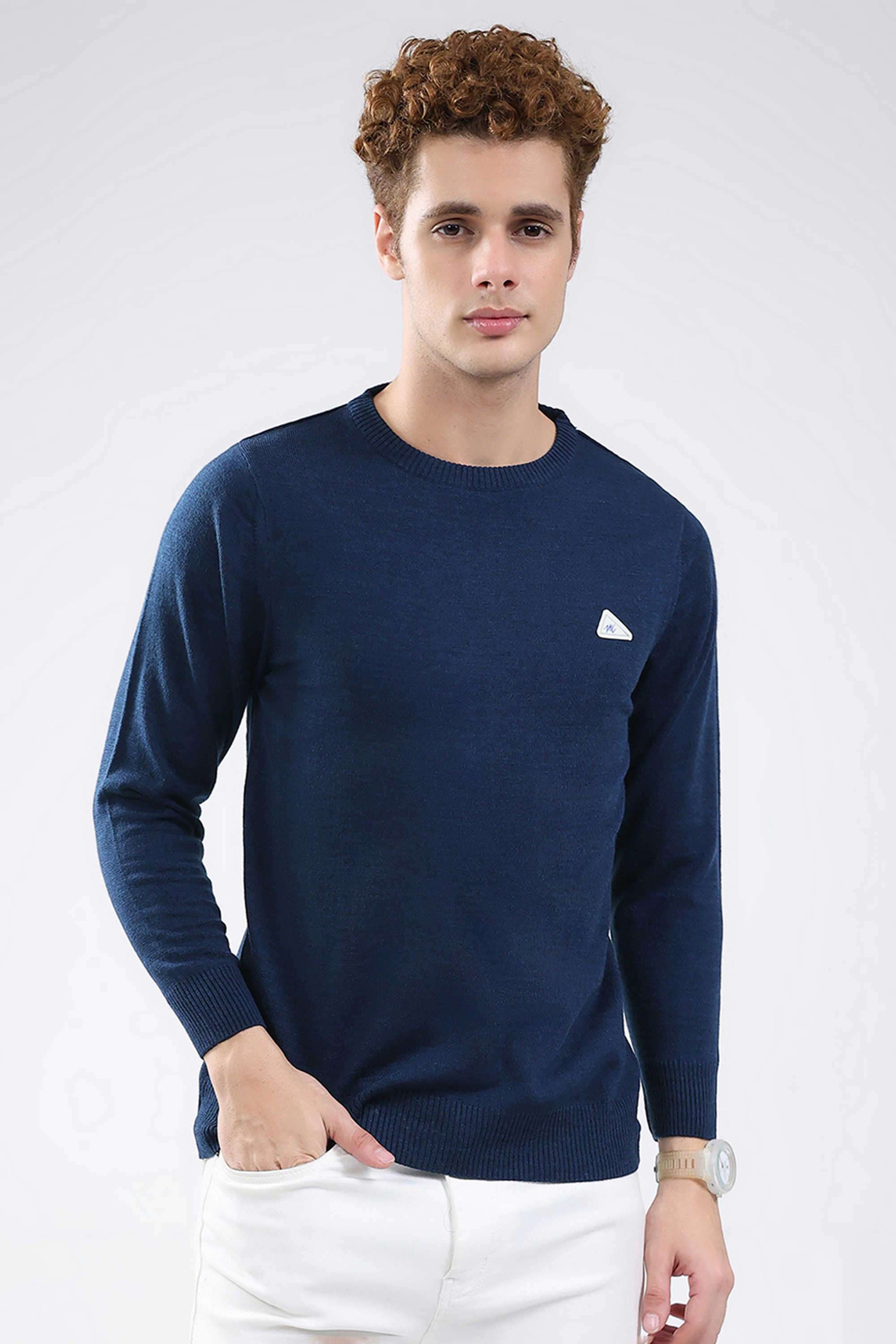 Solid-Wool-Round-Neck-Men-s-Pullover