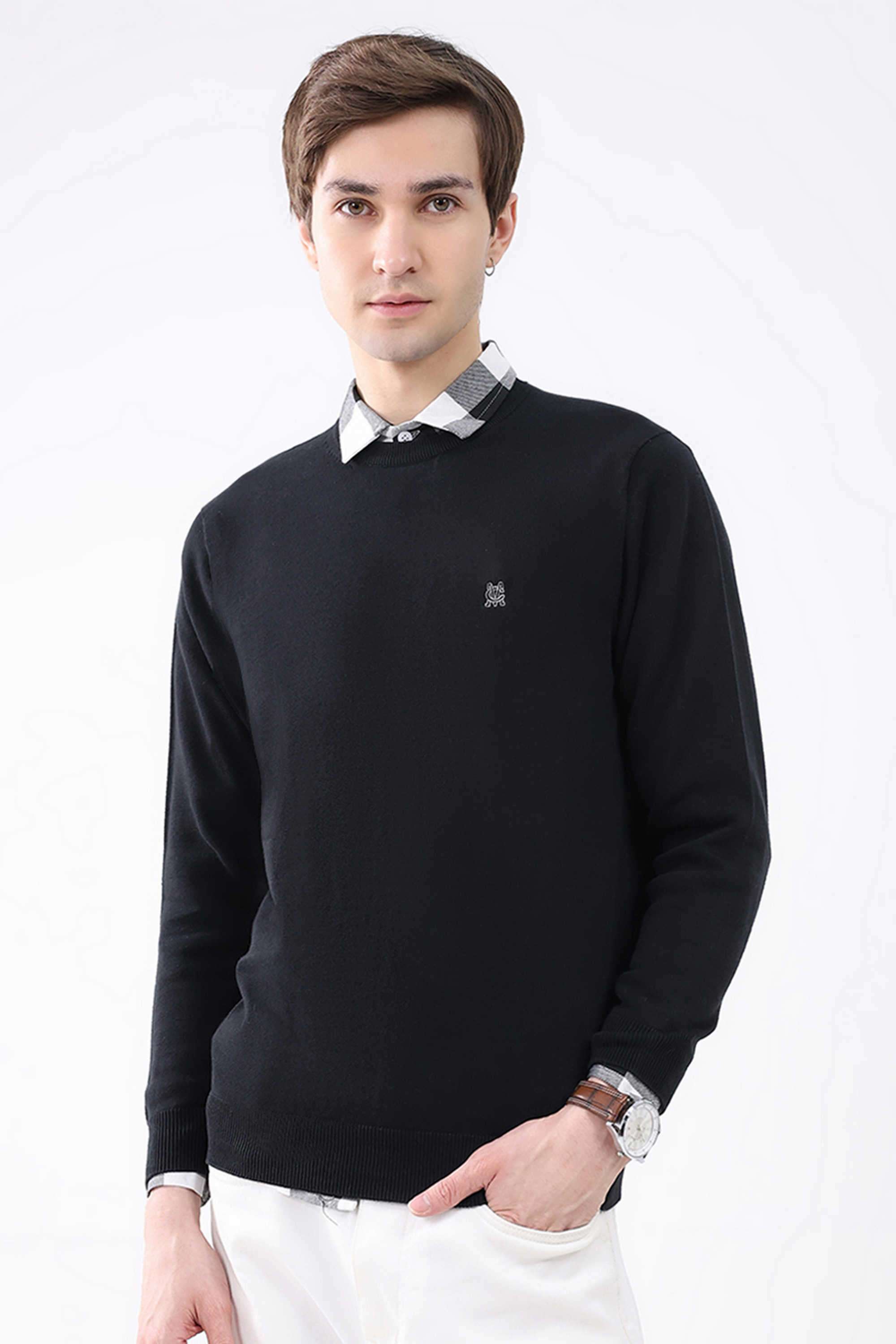 Solid-Cotton-Round-Neck-Men-s-Pullover