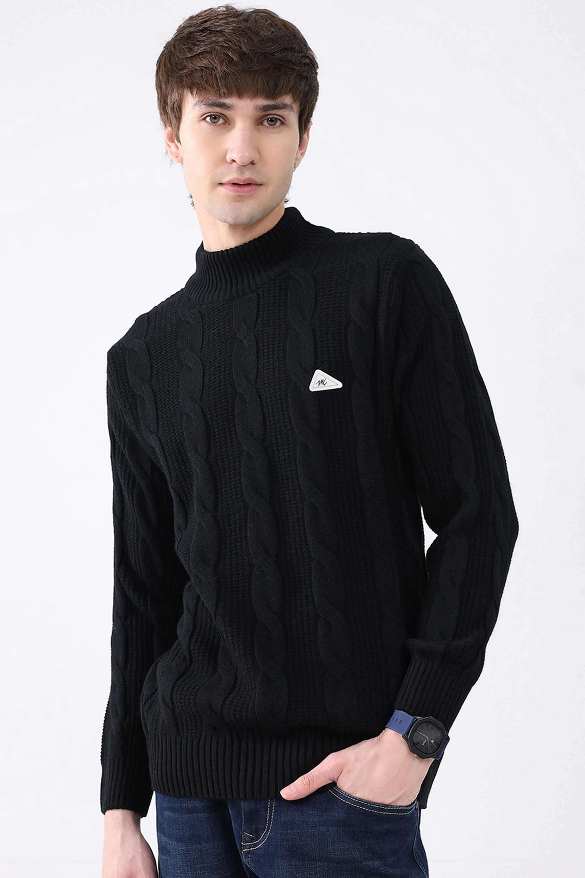 Solid-Wool-Round-Neck-Men-s-Pullover