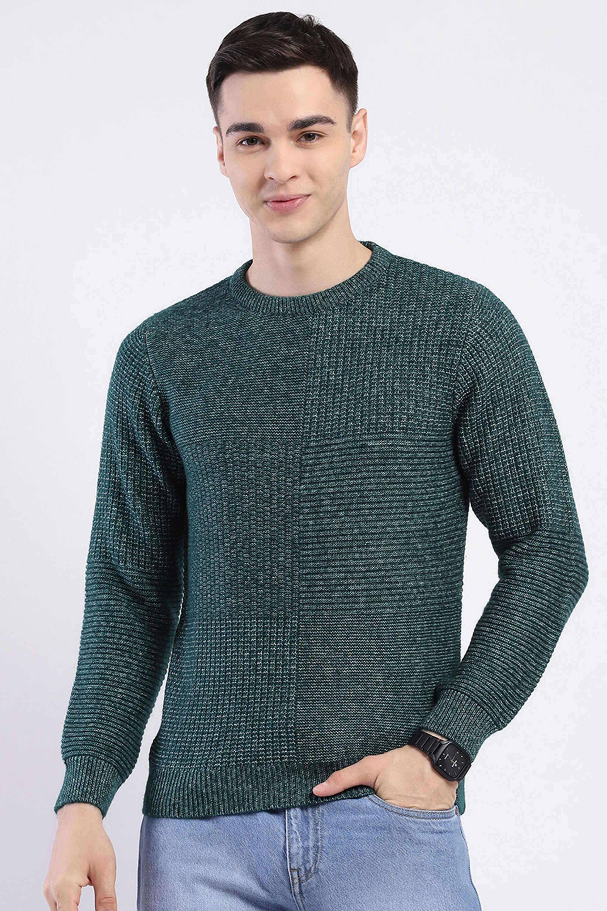 Solid-Wool-Round-Neck-Men-s-Pullover