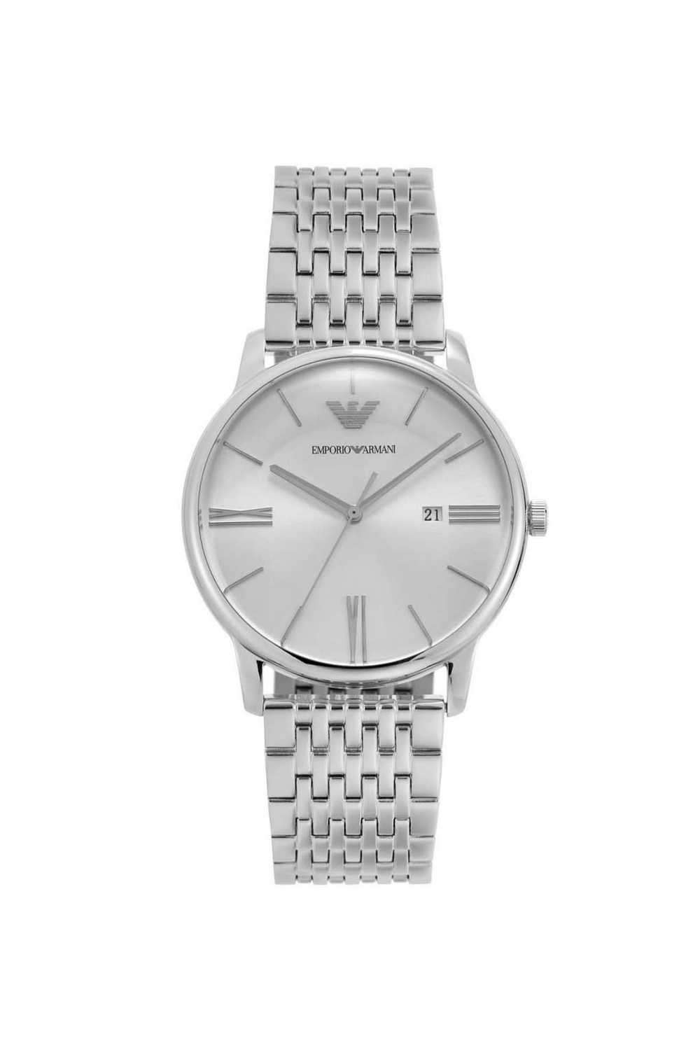 Three-Hand-Men-s-42-mm-Analogue-Quartz-Watch---White-Dial-with-Silver-Stainless-Steel-Strap-(WAR11599)