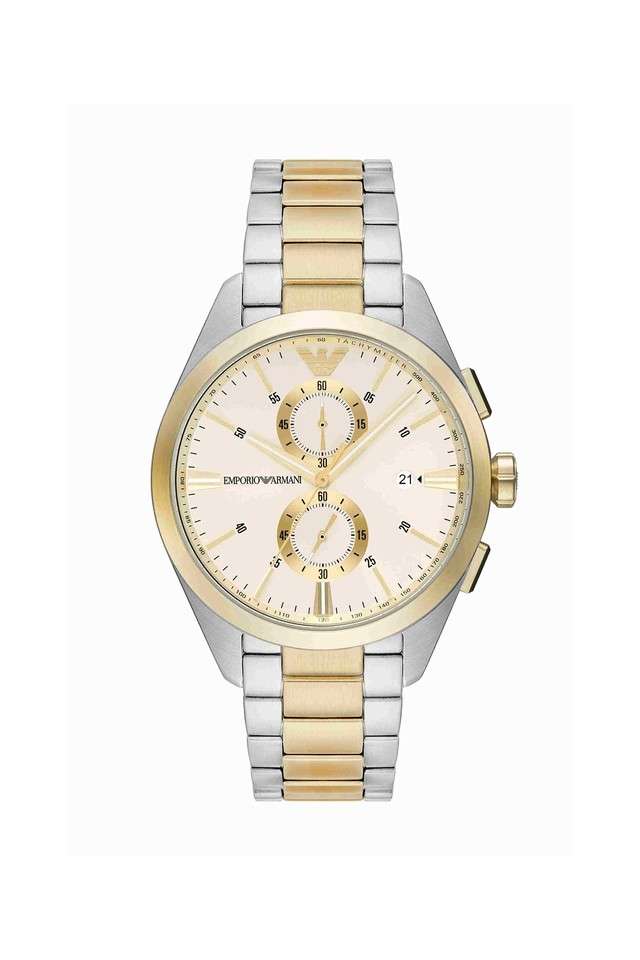 Quartz-43-mm-Beige-Dial-Stainless-Steel-Chronograph-Wrist-Watch-for-Men---AR11605