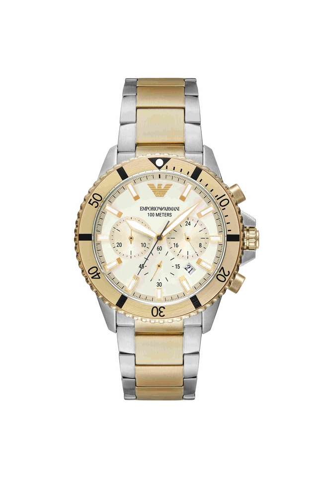 Quartz-43-mm-Beige-Dial-Stainless-Steel-Chronograph-Wrist-Watch-For-Men---AR11606